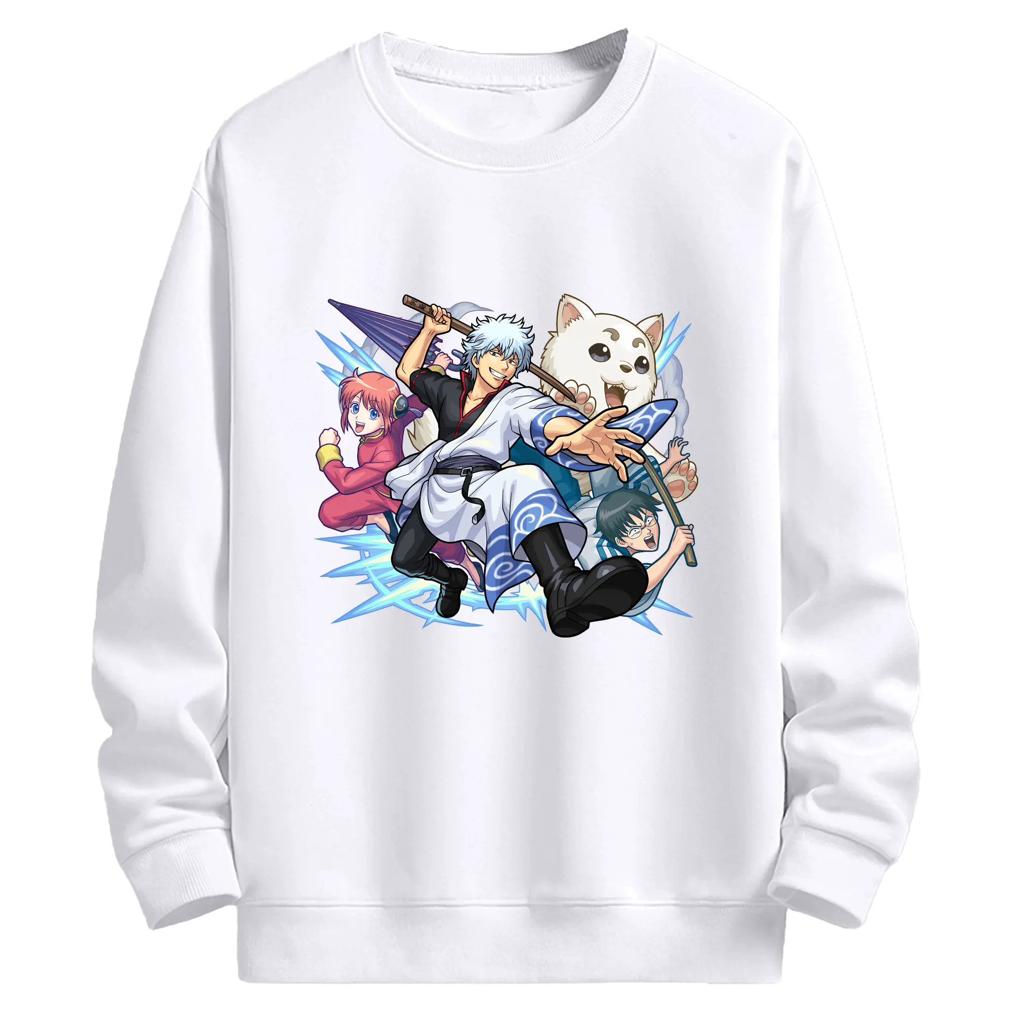 銀魂 グッズ 坂田 銀時 - 高品質 クルーネック スウェット ・ コットン59％ ポリエステル41％ ・ ユニセックス 長袖 トレーナー ・ カジュアル デイリー スポーツ 散歩用