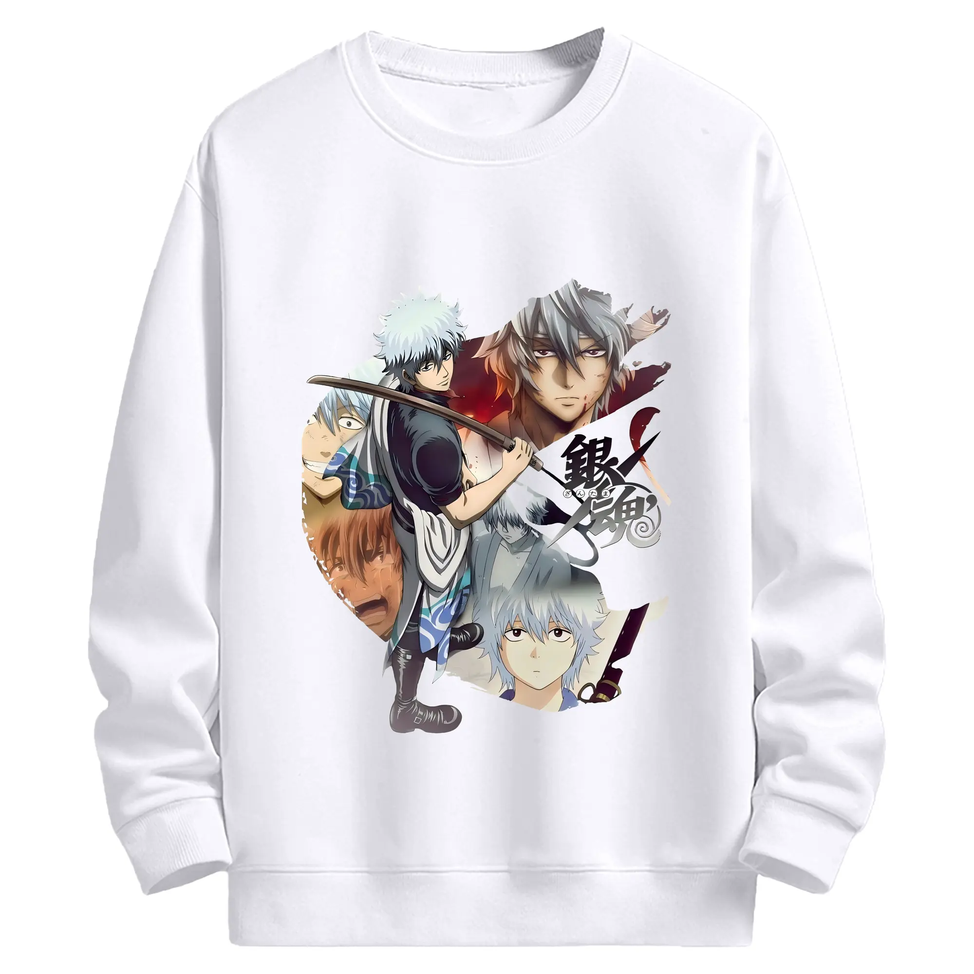 銀魂 グッズ 坂田 銀時 - 高品質 クルーネック スウェット ・ コットン59％ ポリエステル41％ ・ ユニセックス 長袖 トレーナー ・ カジュアル デイリー スポーツ 散歩用