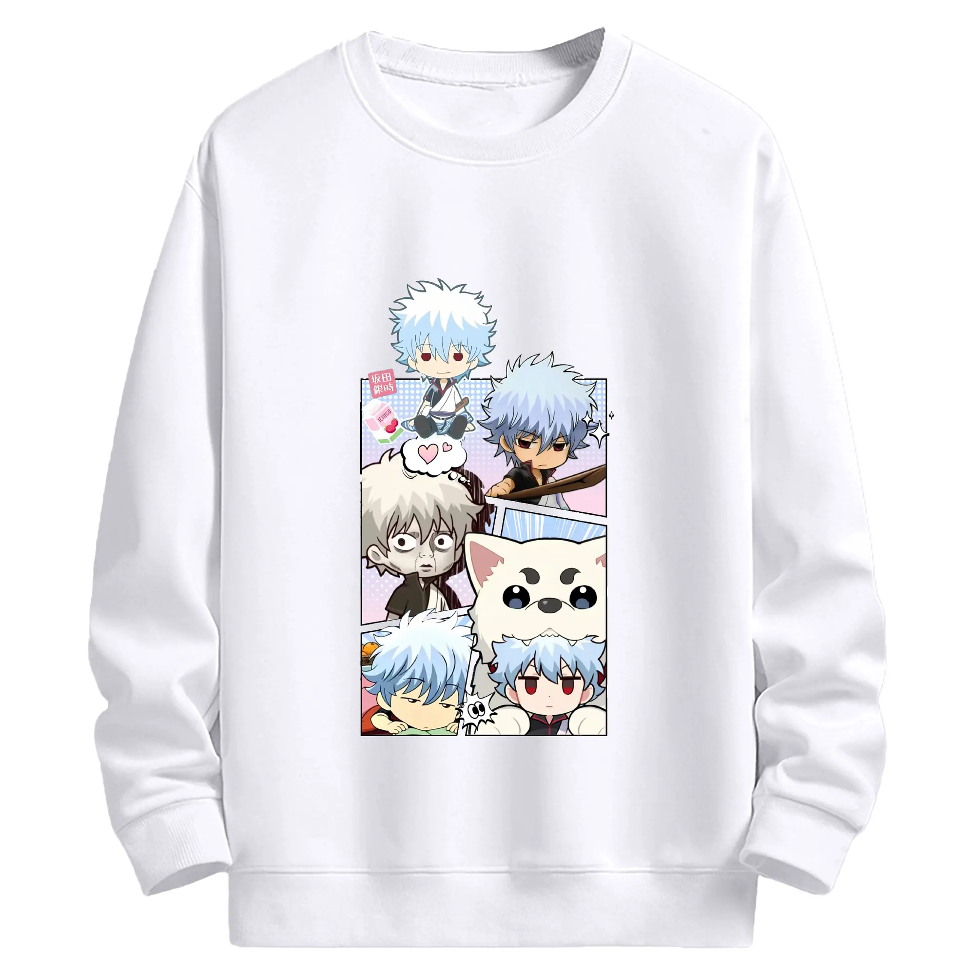 銀魂 グッズ 坂田 銀時 - 高品質 クルーネック スウェット ・ コットン59％ ポリエステル41％ ・ ユニセックス 長袖 トレーナー ・ カジュアル デイリー スポーツ 散歩用
