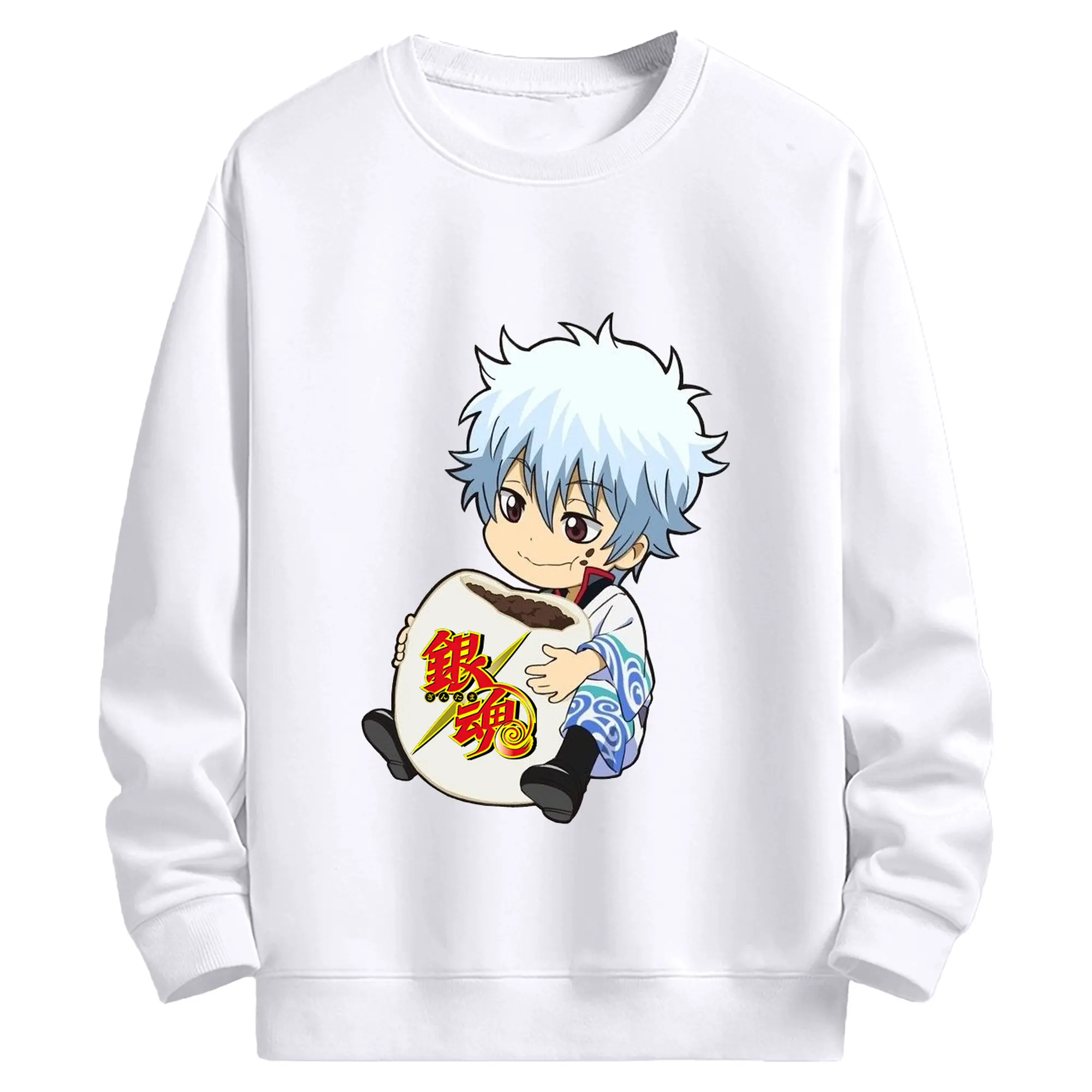 銀魂 グッズ 坂田 銀時 - 高品質 クルーネック スウェット ・ コットン59％ ポリエステル41％ ・ ユニセックス 長袖 トレーナー ・ カジュアル デイリー スポーツ 散歩用