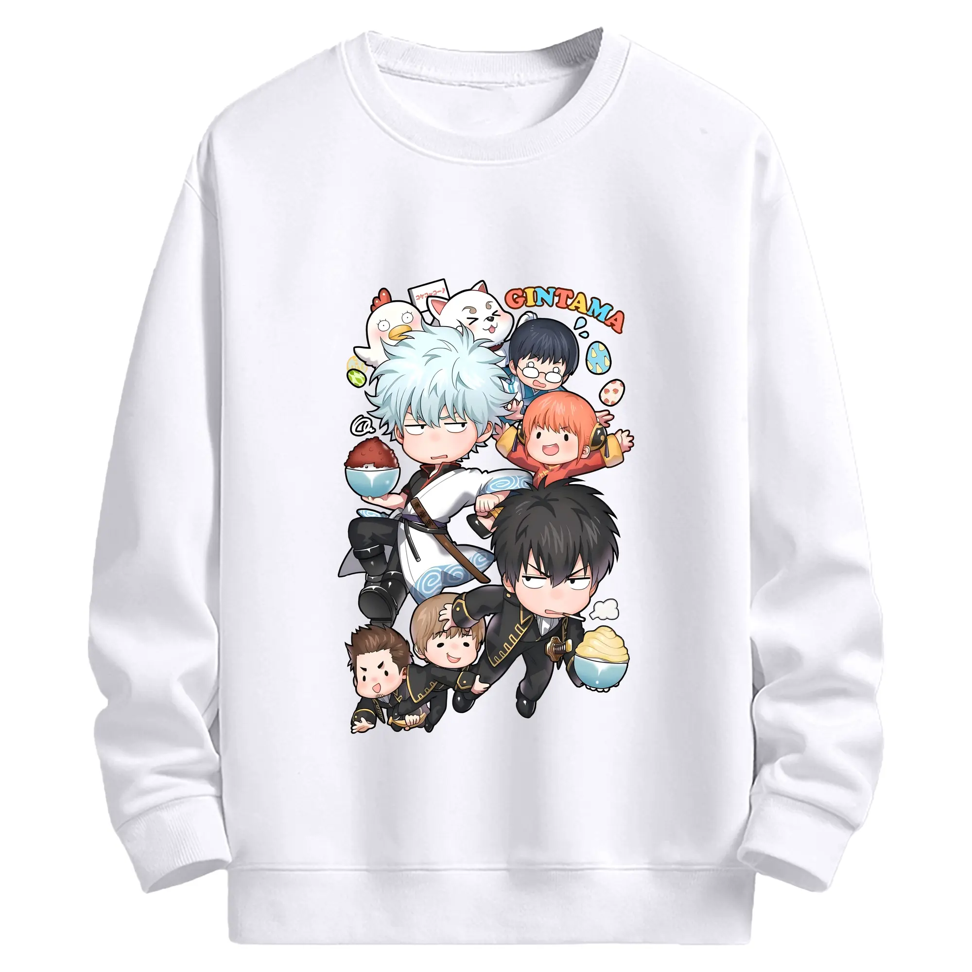 銀魂 グッズ 坂田 銀時 - 高品質 クルーネック スウェット ・ コットン59％ ポリエステル41％ ・ ユニセックス 長袖 トレーナー ・ カジュアル デイリー スポーツ 散歩用