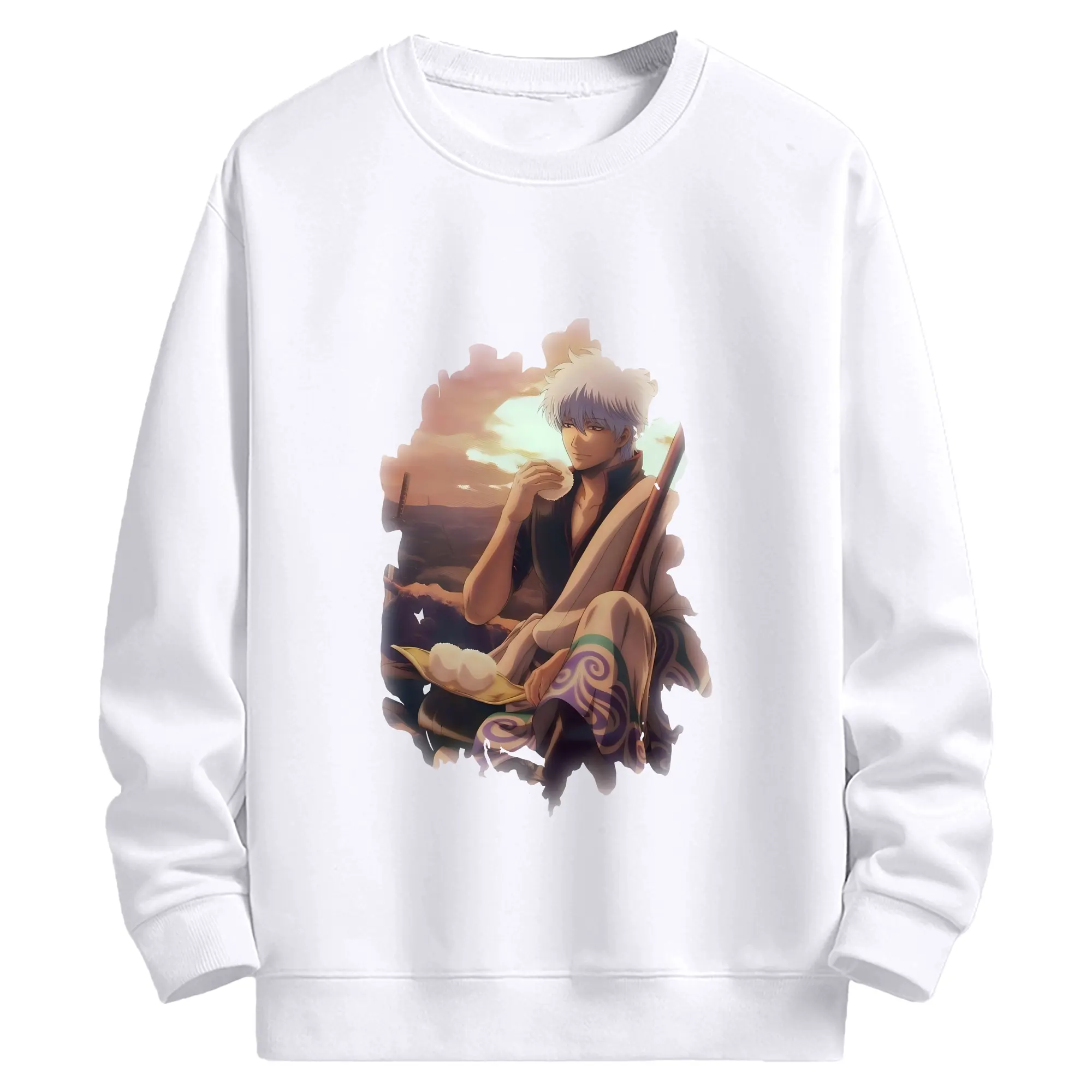 銀魂 グッズ 坂田 銀時 - 高品質 クルーネック スウェット ・ コットン59％ ポリエステル41％ ・ ユニセックス 長袖 トレーナー ・ カジュアル デイリー スポーツ 散歩用