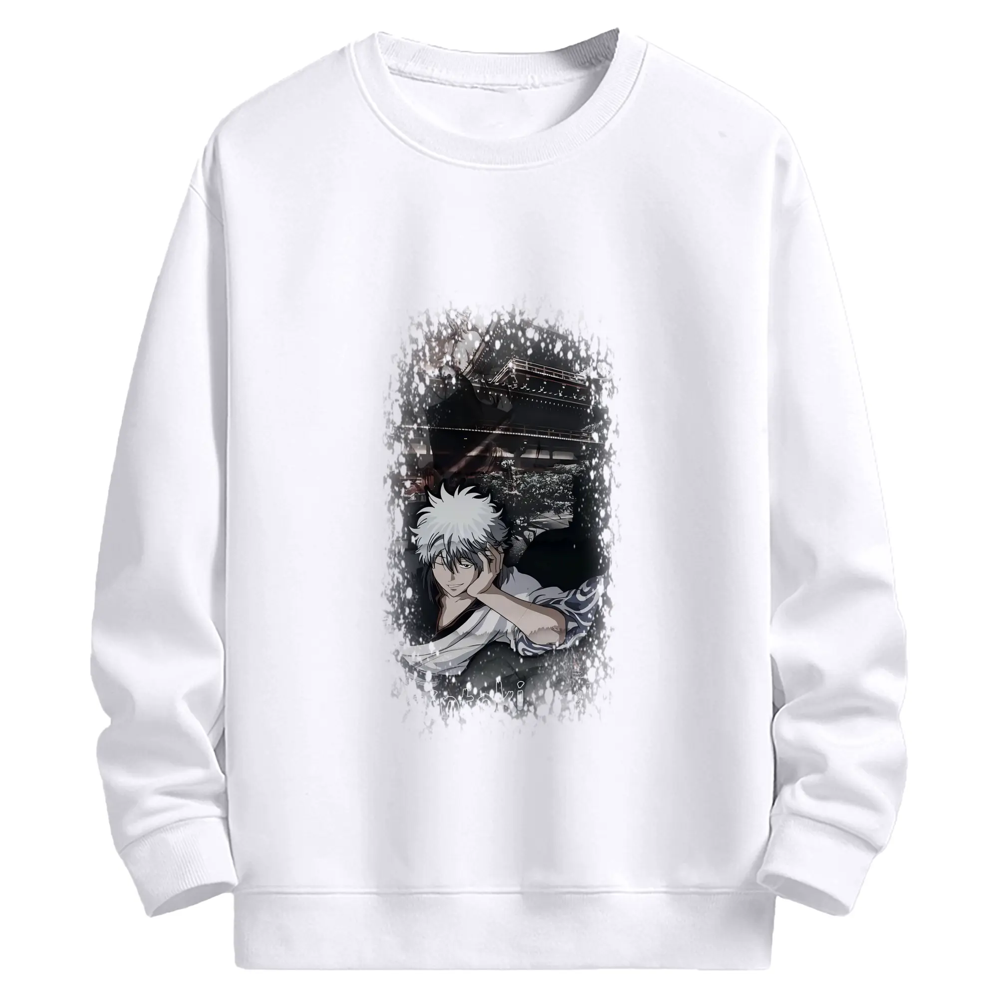 銀魂 グッズ 坂田 銀時 - 高品質 クルーネック スウェット ・ コットン59％ ポリエステル41％ ・ ユニセックス 長袖 トレーナー ・ カジュアル デイリー スポーツ 散歩用