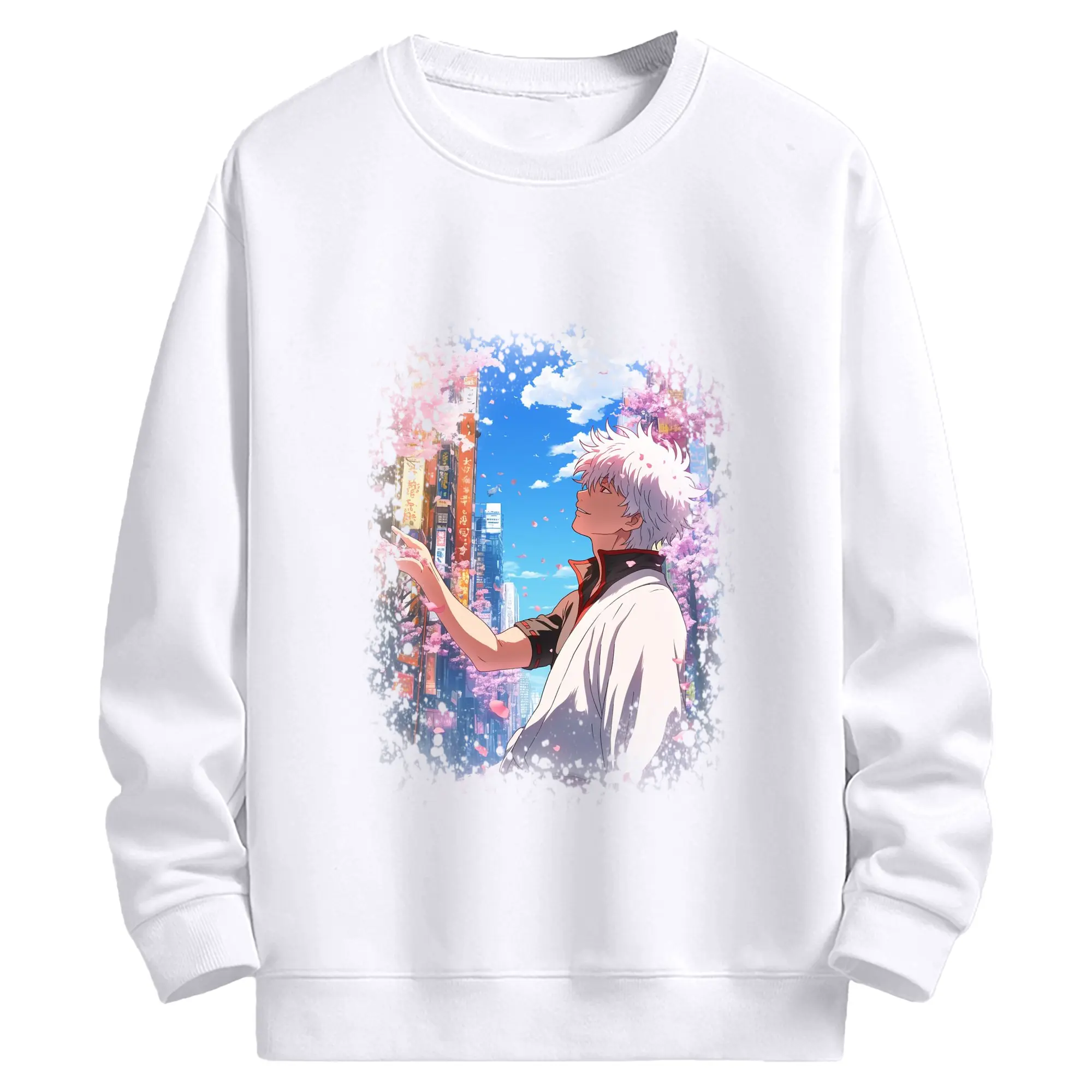 銀魂 グッズ 坂田 銀時 - 高品質 クルーネック スウェット ・ コットン59％ ポリエステル41％ ・ ユニセックス 長袖 トレーナー ・ カジュアル デイリー スポーツ 散歩用