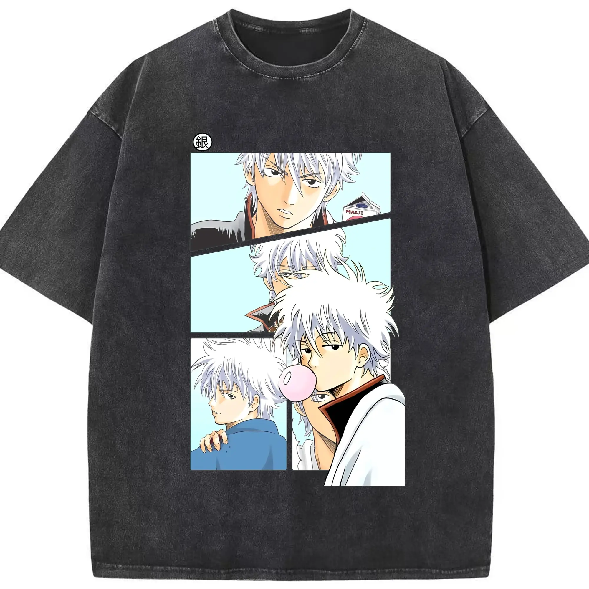 銀魂 グッズ 坂田 銀時 - 綿100％ ヴィンテージ風 半袖Tシャツ ・ フロントプリント ・ 柔らか肌触り ・ 通気性 快適 ・ スポーツ カジュアル 外出用