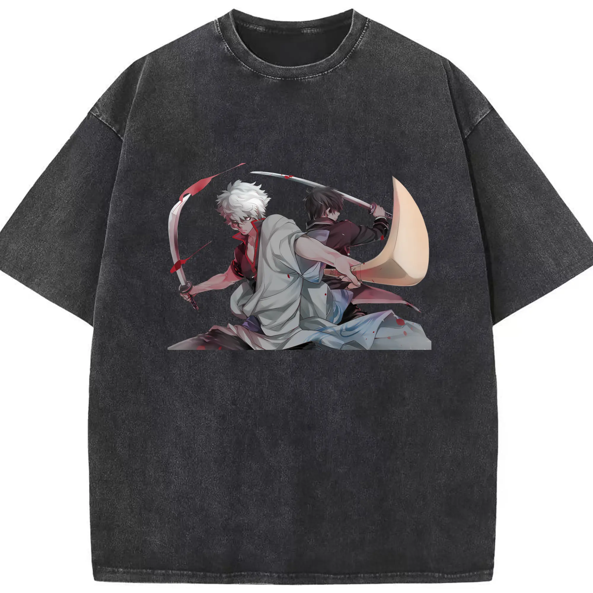 銀魂 グッズ 坂田 銀時 - 綿100％ ヴィンテージ風 半袖Tシャツ ・ フロントプリント ・ 柔らか肌触り ・ 通気性 快適 ・ スポーツ カジュアル 外出用