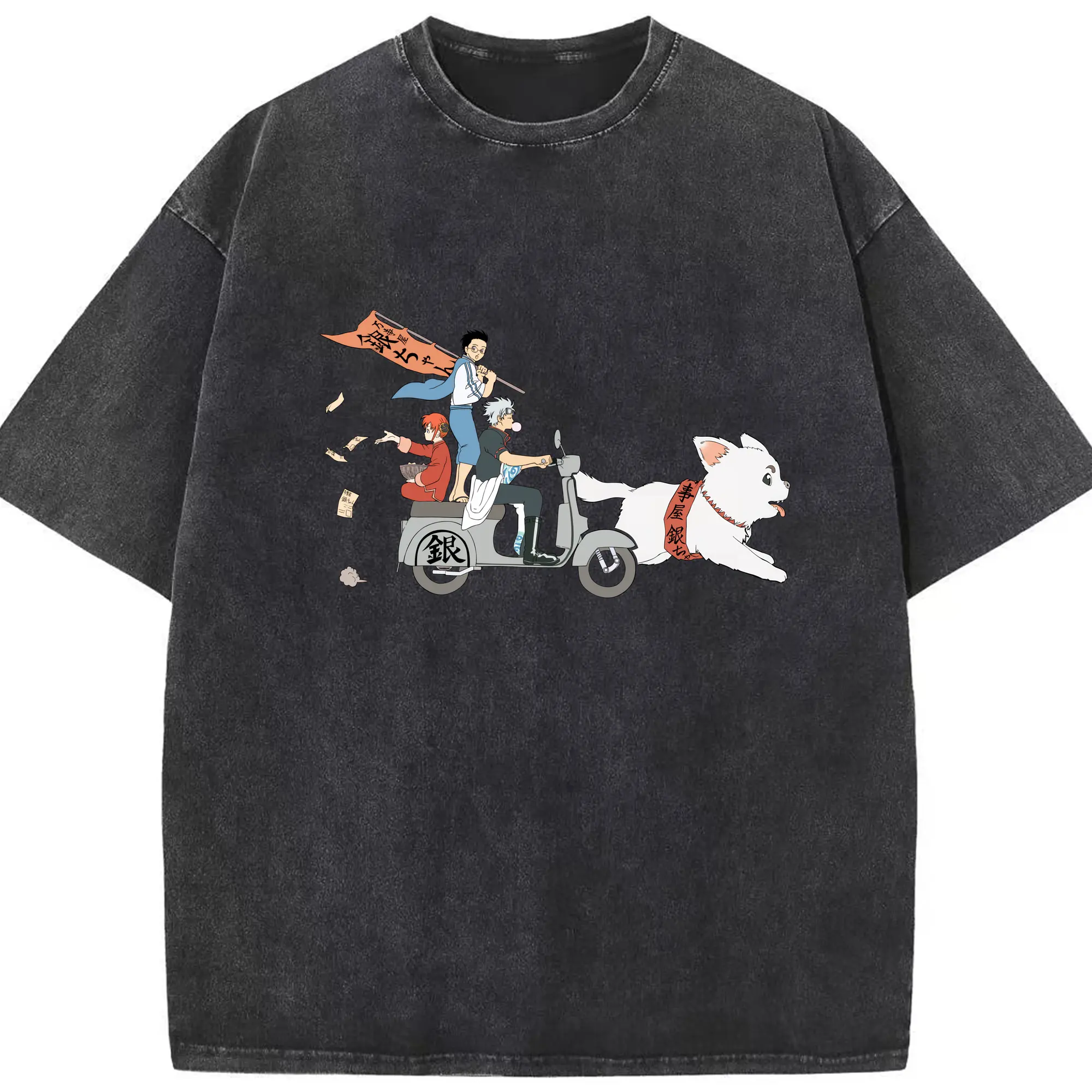 銀魂 グッズ 坂田 銀時 - 綿100％ ヴィンテージ風 半袖Tシャツ ・ フロントプリント ・ 柔らか肌触り ・ 通気性 快適 ・ スポーツ カジュアル 外出用