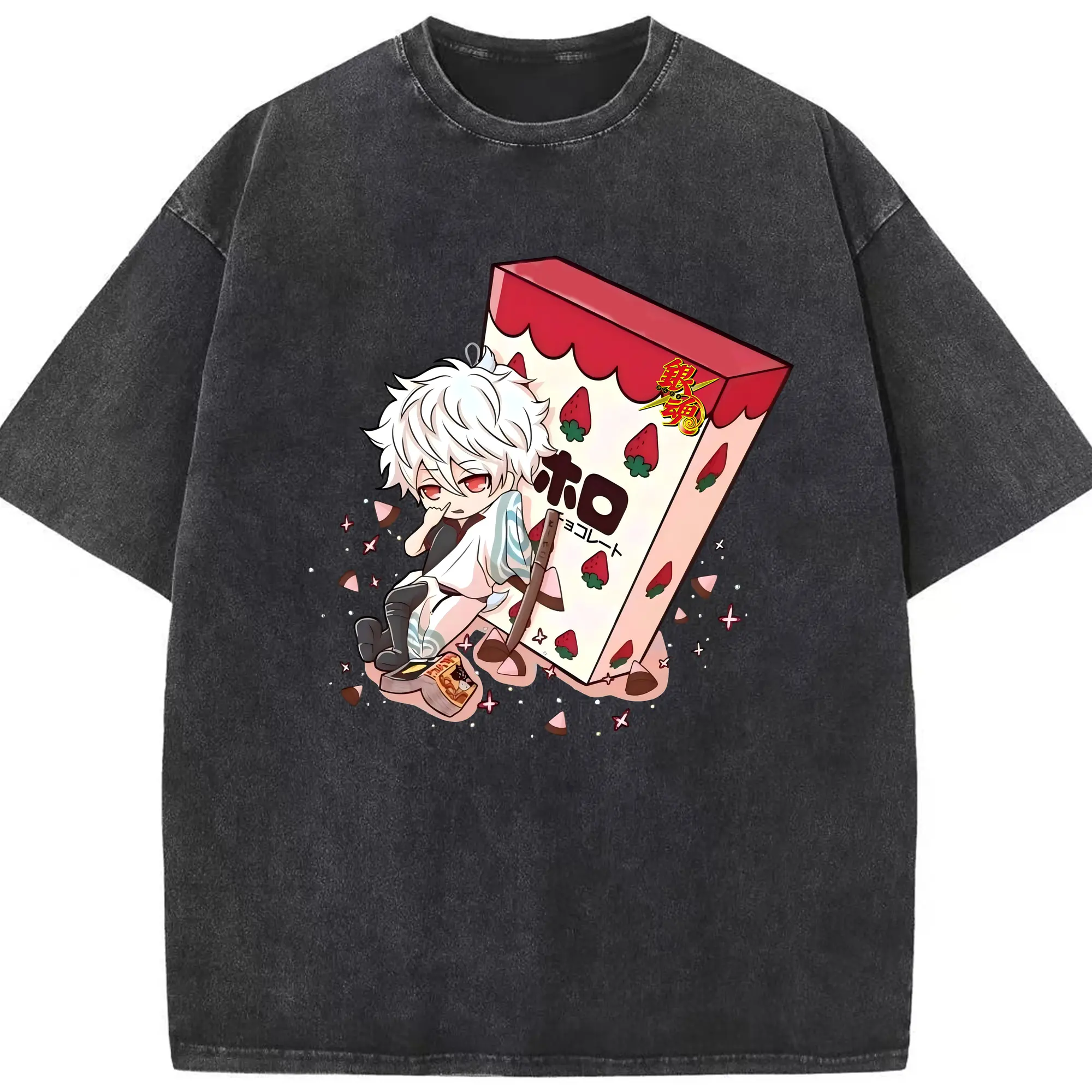 銀魂 グッズ 坂田 銀時 - 綿100％ ヴィンテージ風 半袖Tシャツ ・ フロントプリント ・ 柔らか肌触り ・ 通気性 快適 ・ スポーツ カジュアル 外出用