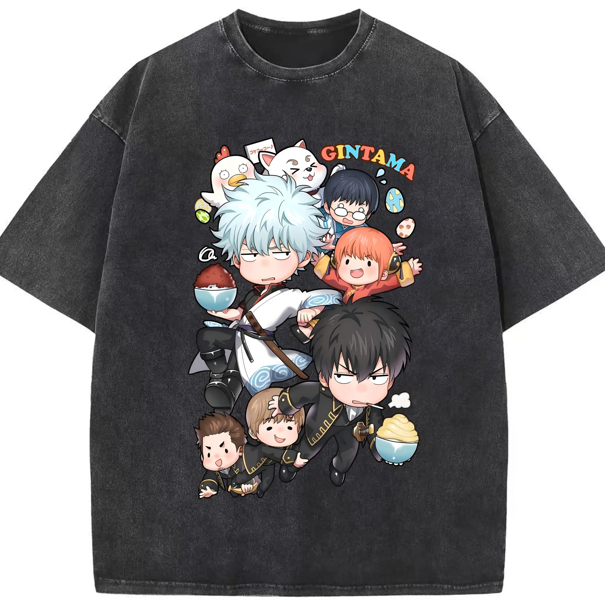 銀魂 グッズ 坂田 銀時 - 綿100％ ヴィンテージ風 半袖Tシャツ ・ フロントプリント ・ 柔らか肌触り ・ 通気性 快適 ・ スポーツ カジュアル 外出用