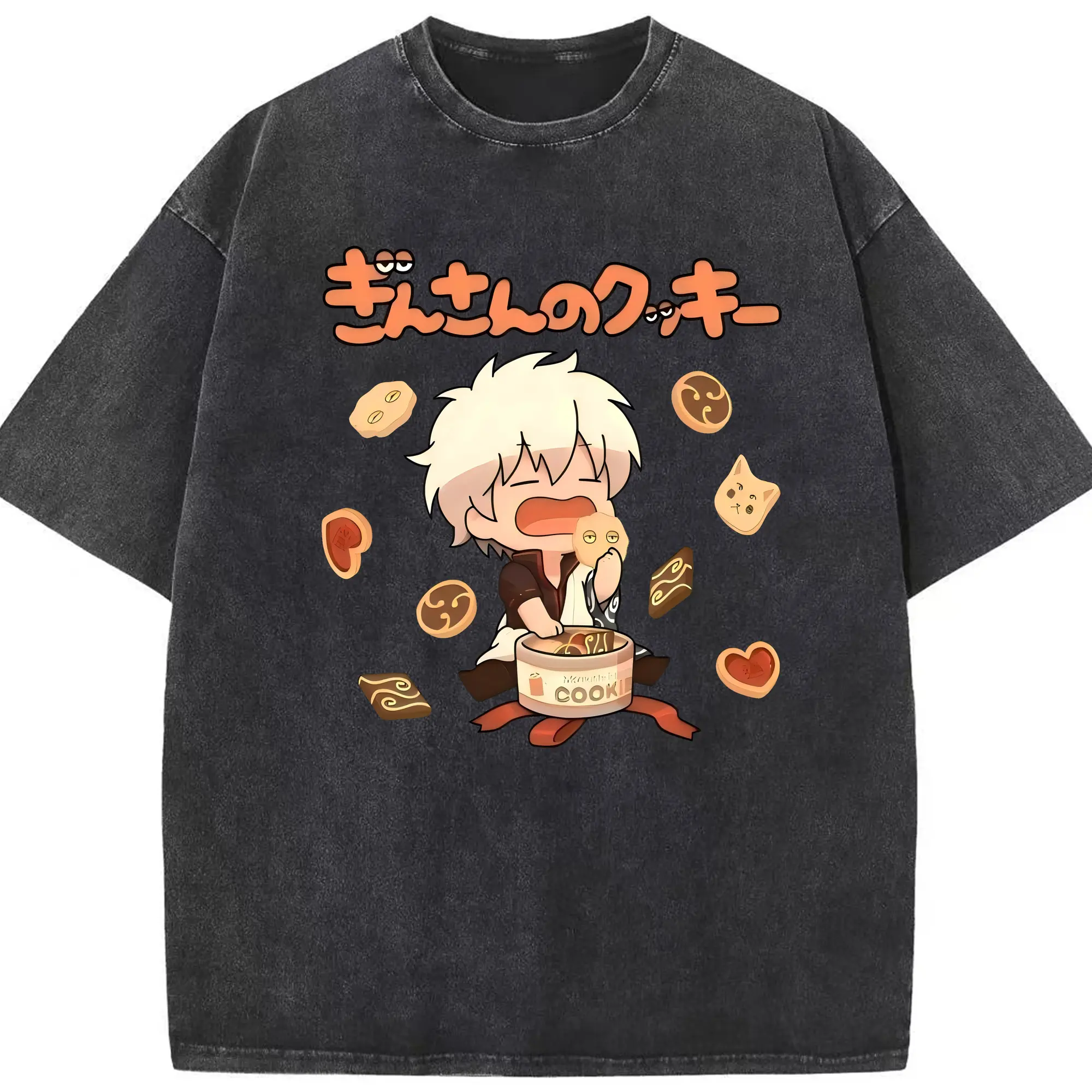 銀魂 グッズ 坂田 銀時 - 綿100％ ヴィンテージ風 半袖Tシャツ ・ フロントプリント ・ 柔らか肌触り ・ 通気性 快適 ・ スポーツ カジュアル 外出用