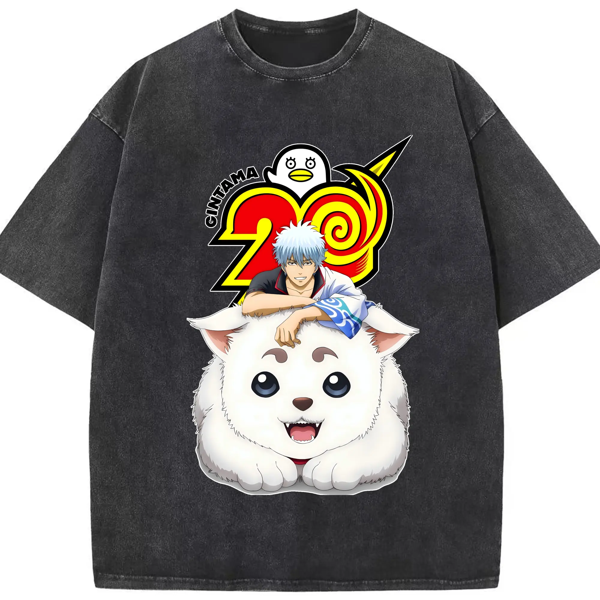 銀魂 グッズ 坂田 銀時 - 綿100％ ヴィンテージ風 半袖Tシャツ ・ フロントプリント ・ 柔らか肌触り ・ 通気性 快適 ・ スポーツ カジュアル 外出用