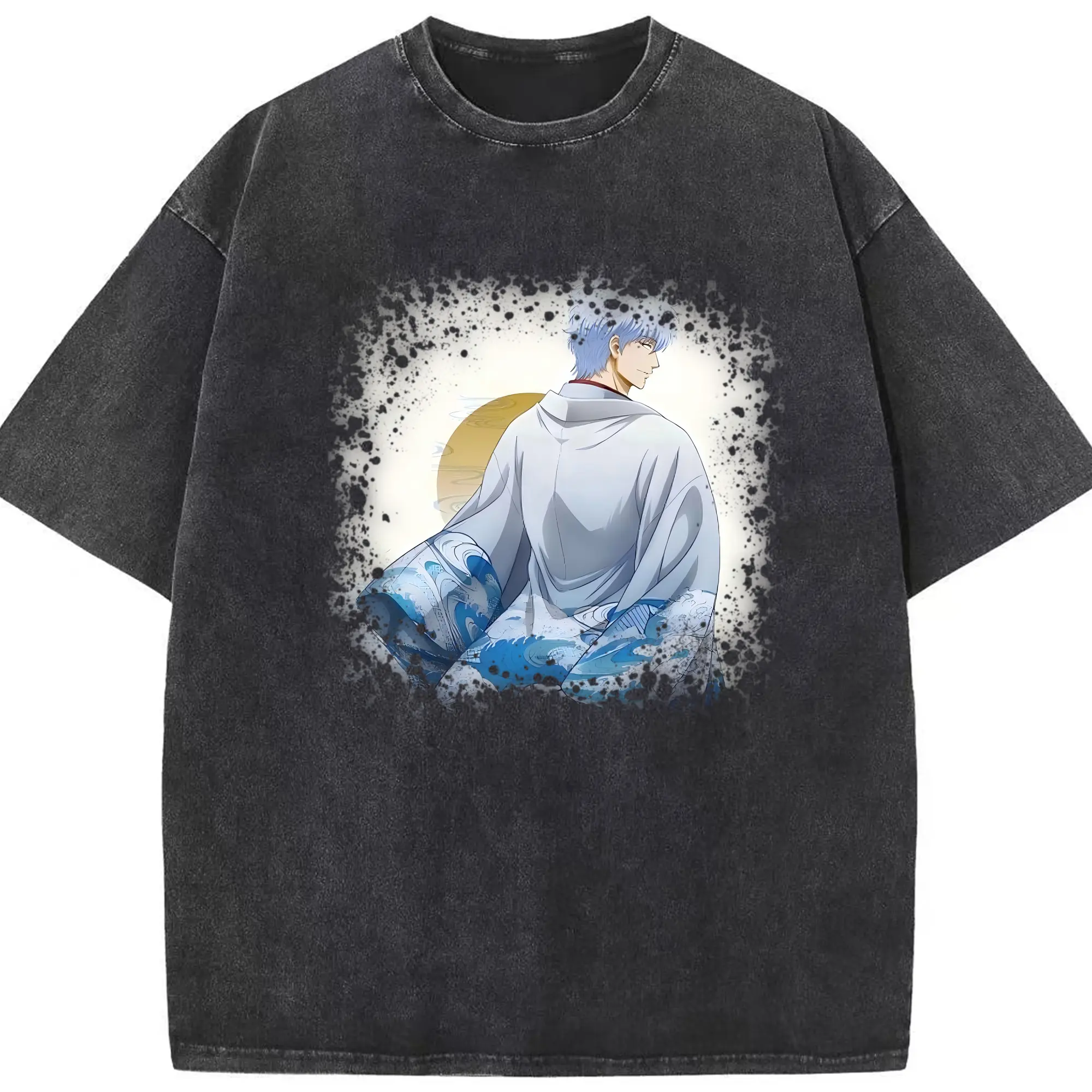 銀魂 グッズ 坂田 銀時 - 綿100％ ヴィンテージ風 半袖Tシャツ ・ フロントプリント ・ 柔らか肌触り ・ 通気性 快適 ・ スポーツ カジュアル 外出用