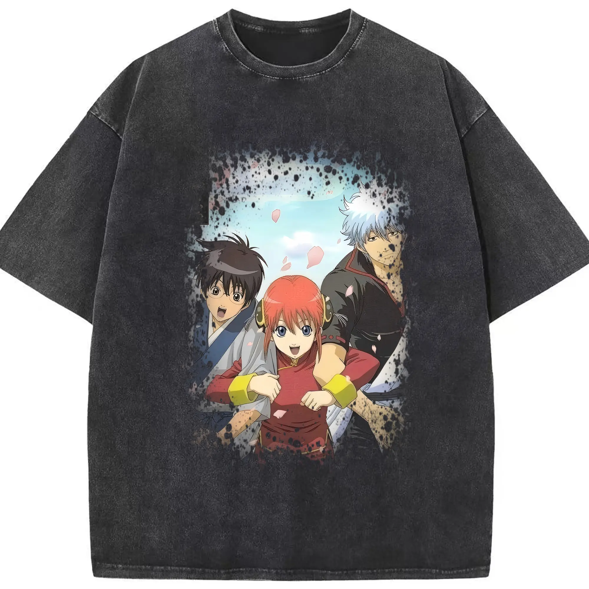 銀魂 グッズ 坂田 銀時 - 綿100％ ヴィンテージ風 半袖Tシャツ ・ フロントプリント ・ 柔らか肌触り ・ 通気性 快適 ・ スポーツ カジュアル 外出用