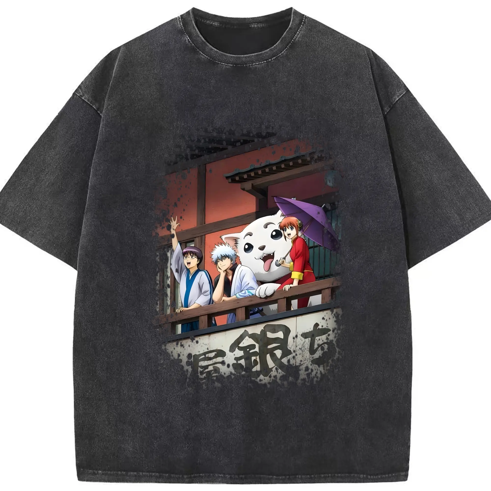 銀魂 グッズ 坂田 銀時 - 綿100％ ヴィンテージ風 半袖Tシャツ ・ フロントプリント ・ 柔らか肌触り ・ 通気性 快適 ・ スポーツ カジュアル 外出用