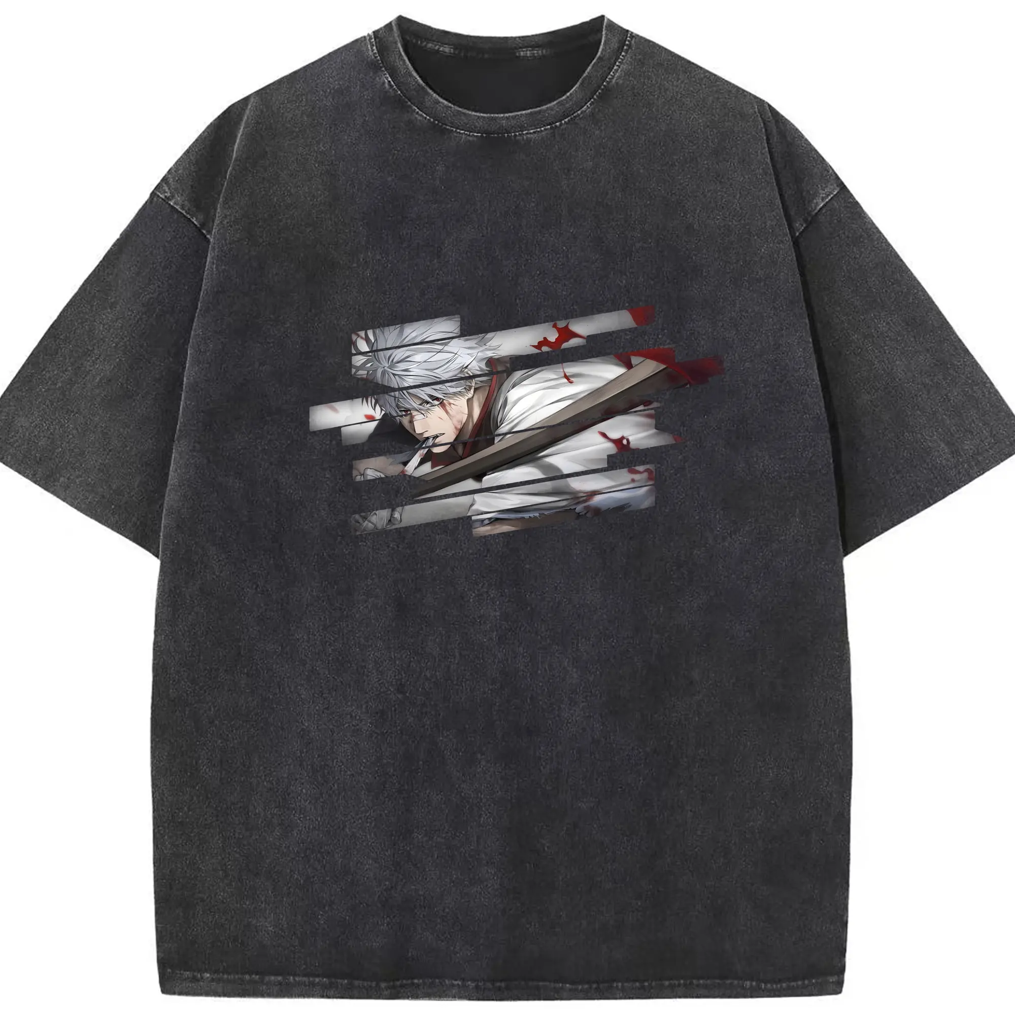 銀魂 グッズ 坂田 銀時 - 綿100％ ヴィンテージ風 半袖Tシャツ ・ フロントプリント ・ 柔らか肌触り ・ 通気性 快適 ・ スポーツ カジュアル 外出用