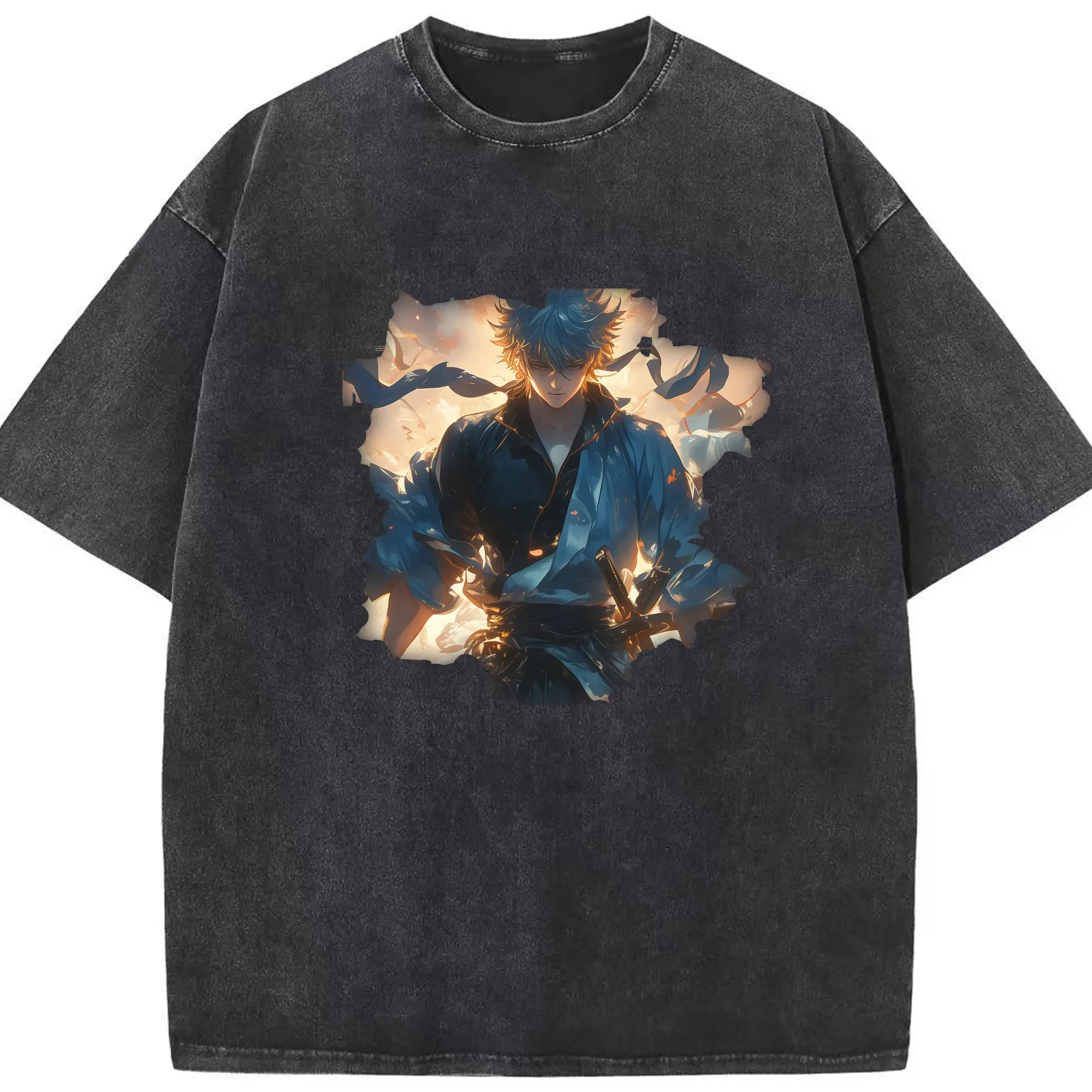 銀魂 グッズ 坂田 銀時 - 綿100％ ヴィンテージ風 半袖Tシャツ ・ フロントプリント ・ 柔らか肌触り ・ 通気性 快適 ・ スポーツ カジュアル 外出用