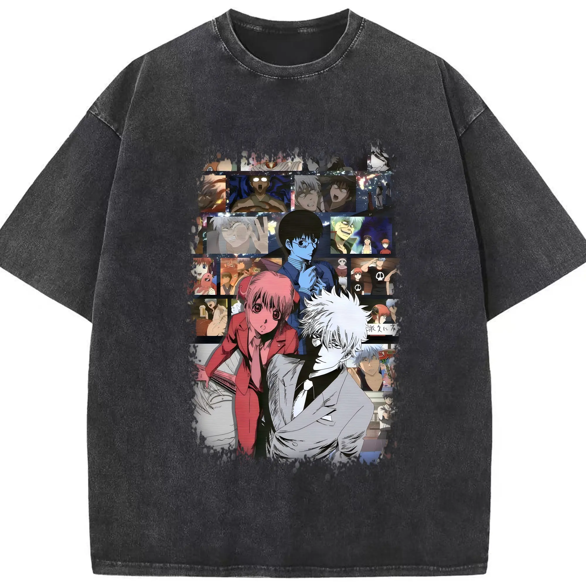 銀魂 グッズ 坂田 銀時 - 綿100％ ヴィンテージ風 半袖Tシャツ ・ フロントプリント ・ 柔らか肌触り ・ 通気性 快適 ・ スポーツ カジュアル 外出用