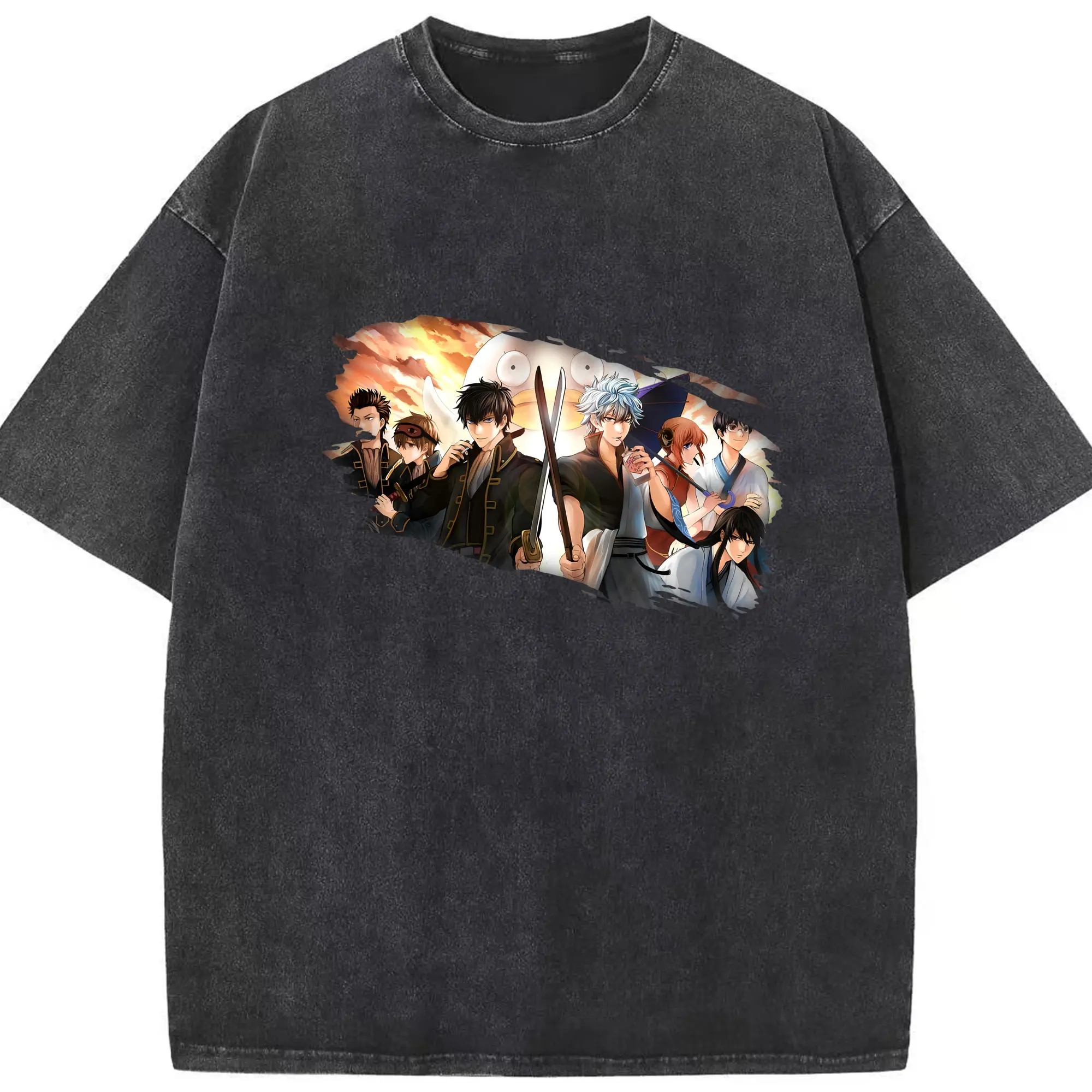 銀魂 グッズ 坂田 銀時 - 綿100％ ヴィンテージ風 半袖Tシャツ ・ フロントプリント ・ 柔らか肌触り ・ 通気性 快適 ・ スポーツ カジュアル 外出用