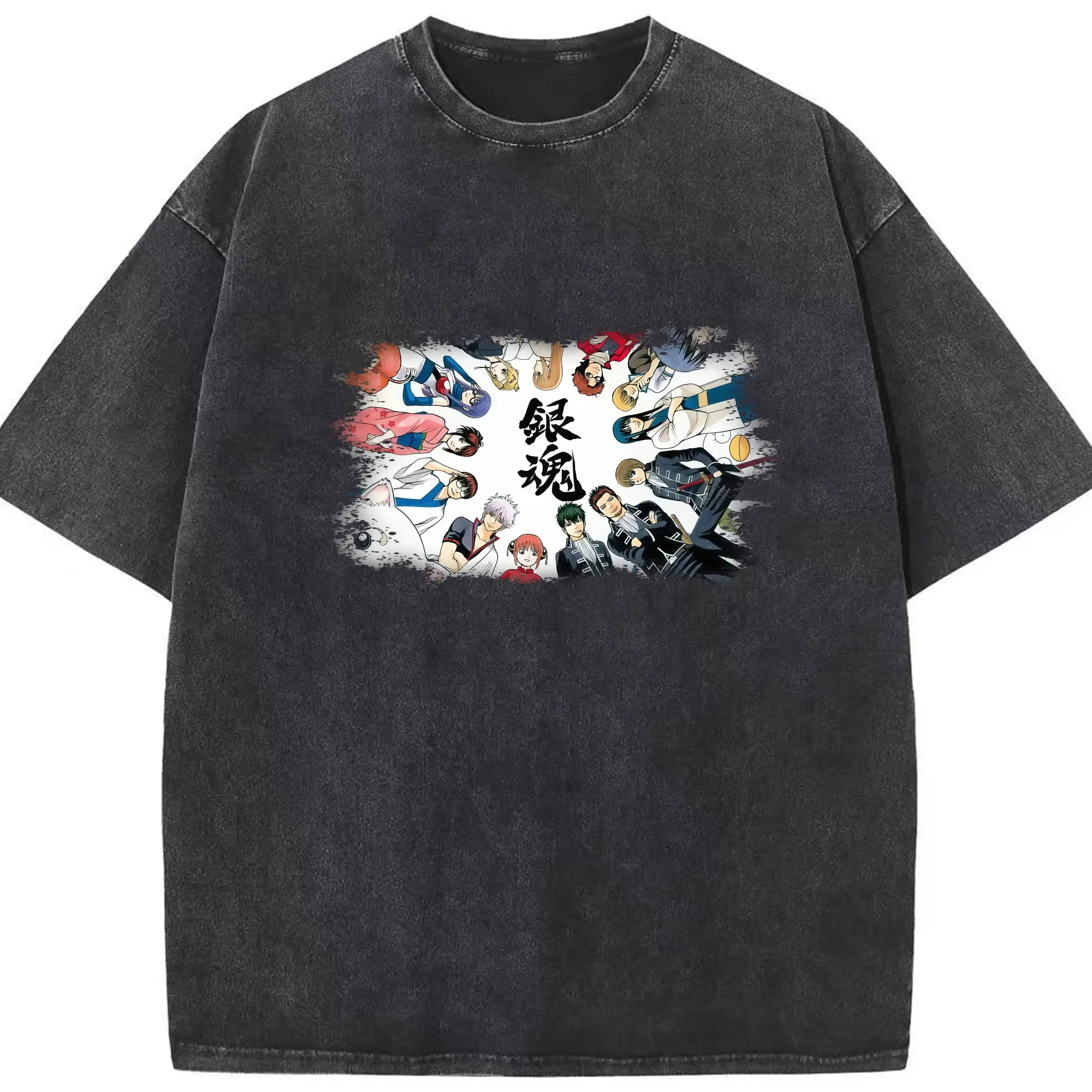 銀魂 グッズ 坂田 銀時 - 綿100％ ヴィンテージ風 半袖Tシャツ ・ フロントプリント ・ 柔らか肌触り ・ 通気性 快適 ・ スポーツ カジュアル 外出用