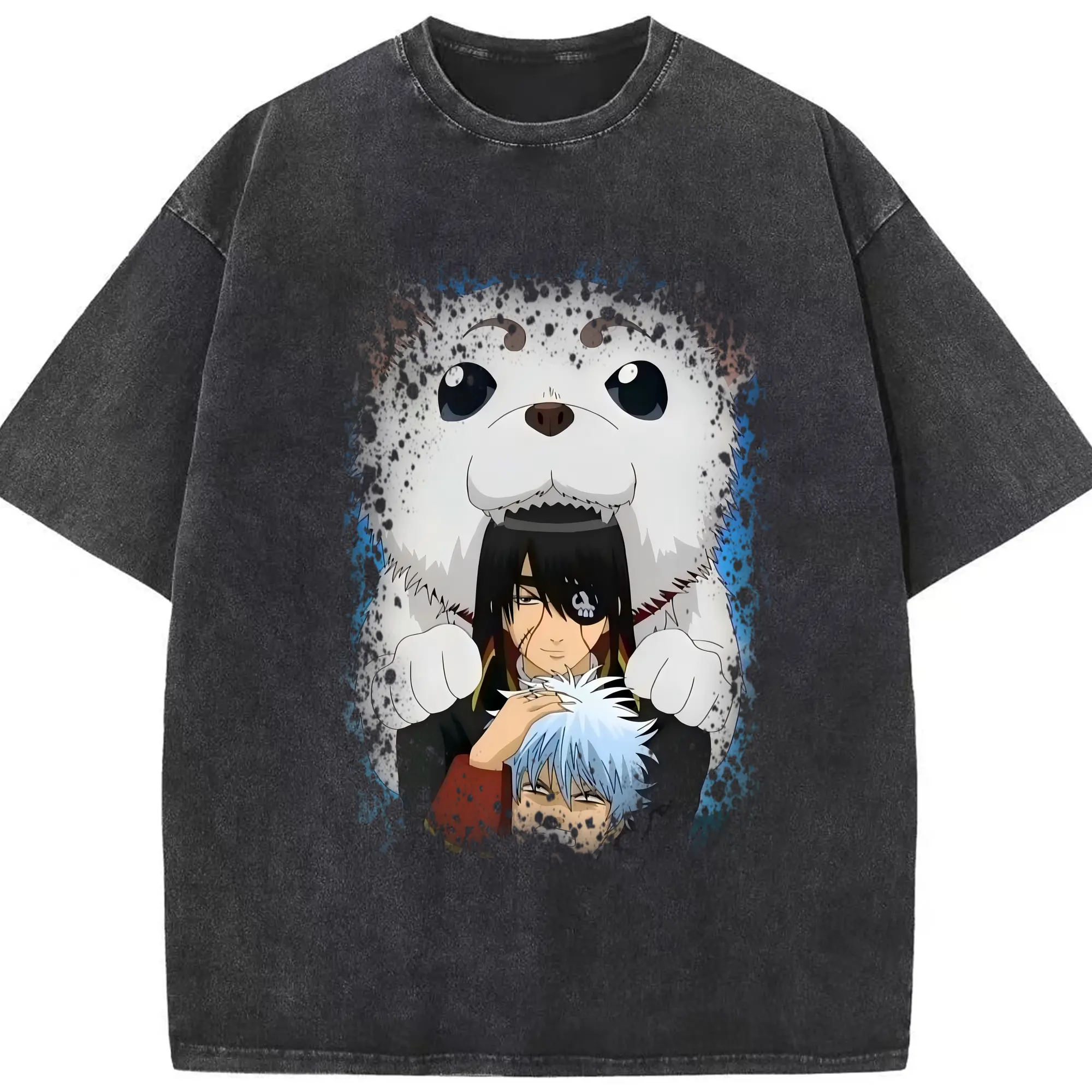 銀魂 グッズ 坂田 銀時 - 綿100％ ヴィンテージ風 半袖Tシャツ ・ フロントプリント ・ 柔らか肌触り ・ 通気性 快適 ・ スポーツ カジュアル 外出用