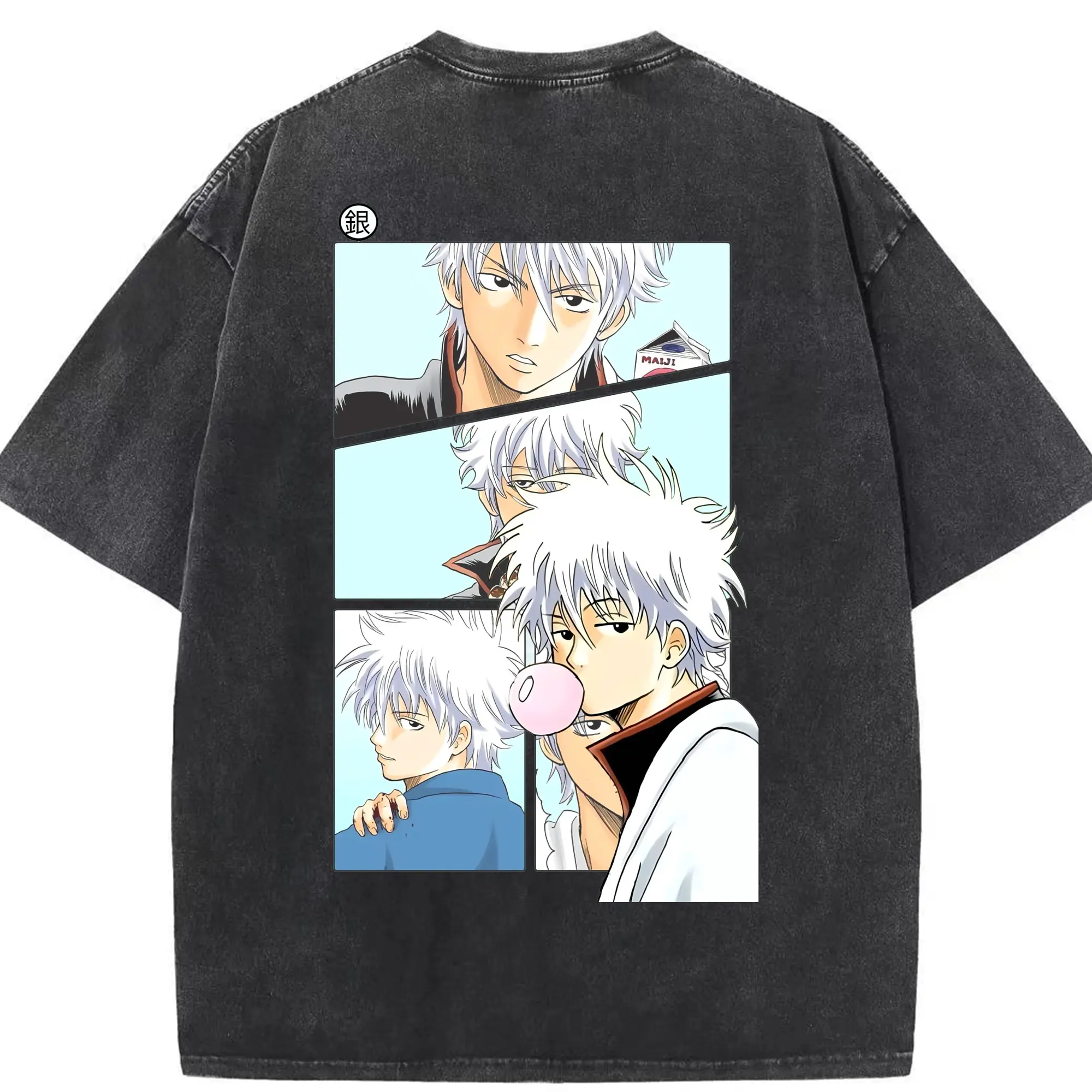 銀魂 グッズ 坂田 銀時 - 綿100％ ヴィンテージ風 半袖Tシャツ ・ 背面プリント ・ 柔らか肌触り ・ 通気性 快適 ・ スポーツ カジュアル 外出用