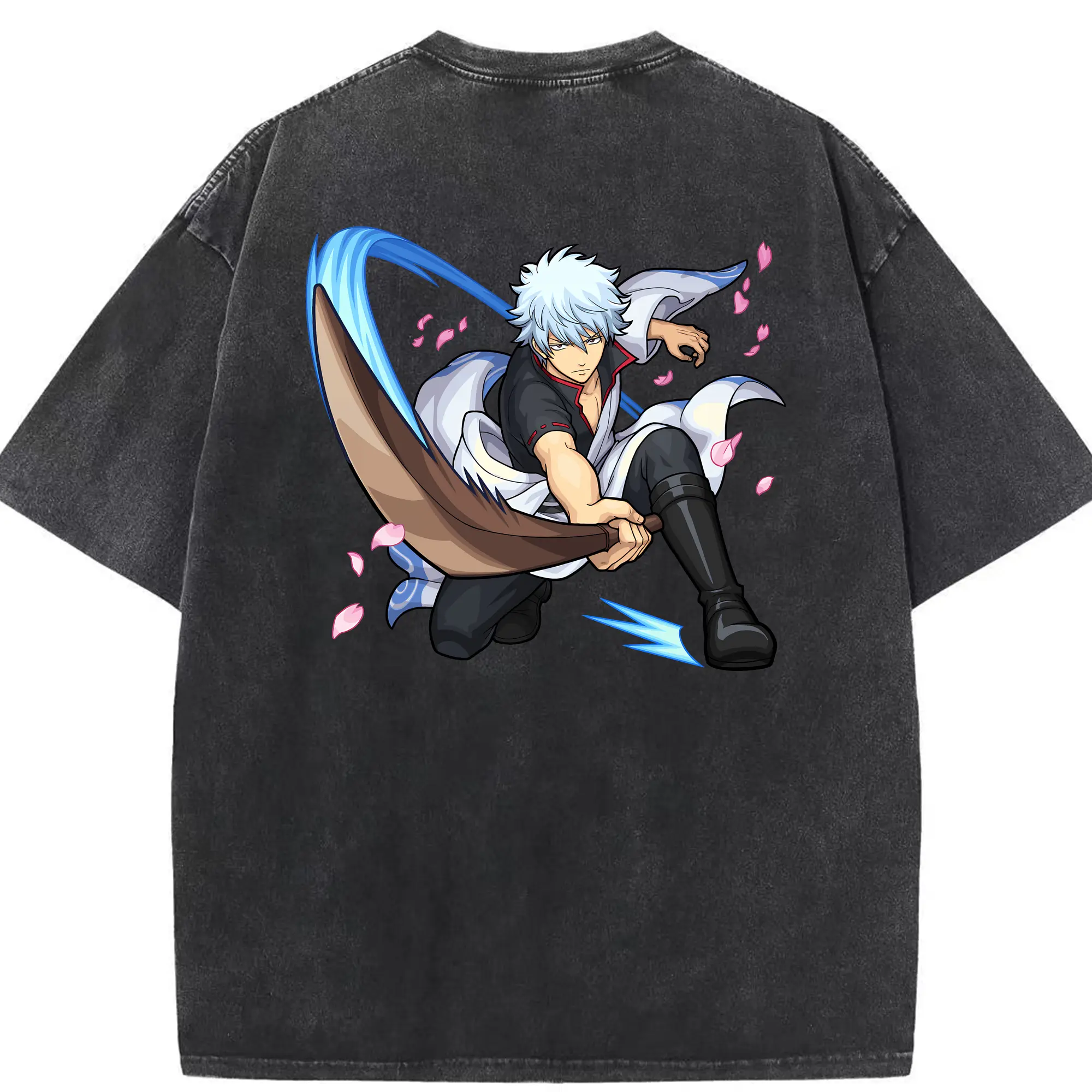 銀魂 グッズ 坂田 銀時 - 綿100％ ヴィンテージ風 半袖Tシャツ ・ 背面プリント ・ 柔らか肌触り ・ 通気性 快適 ・ スポーツ カジュアル 外出用