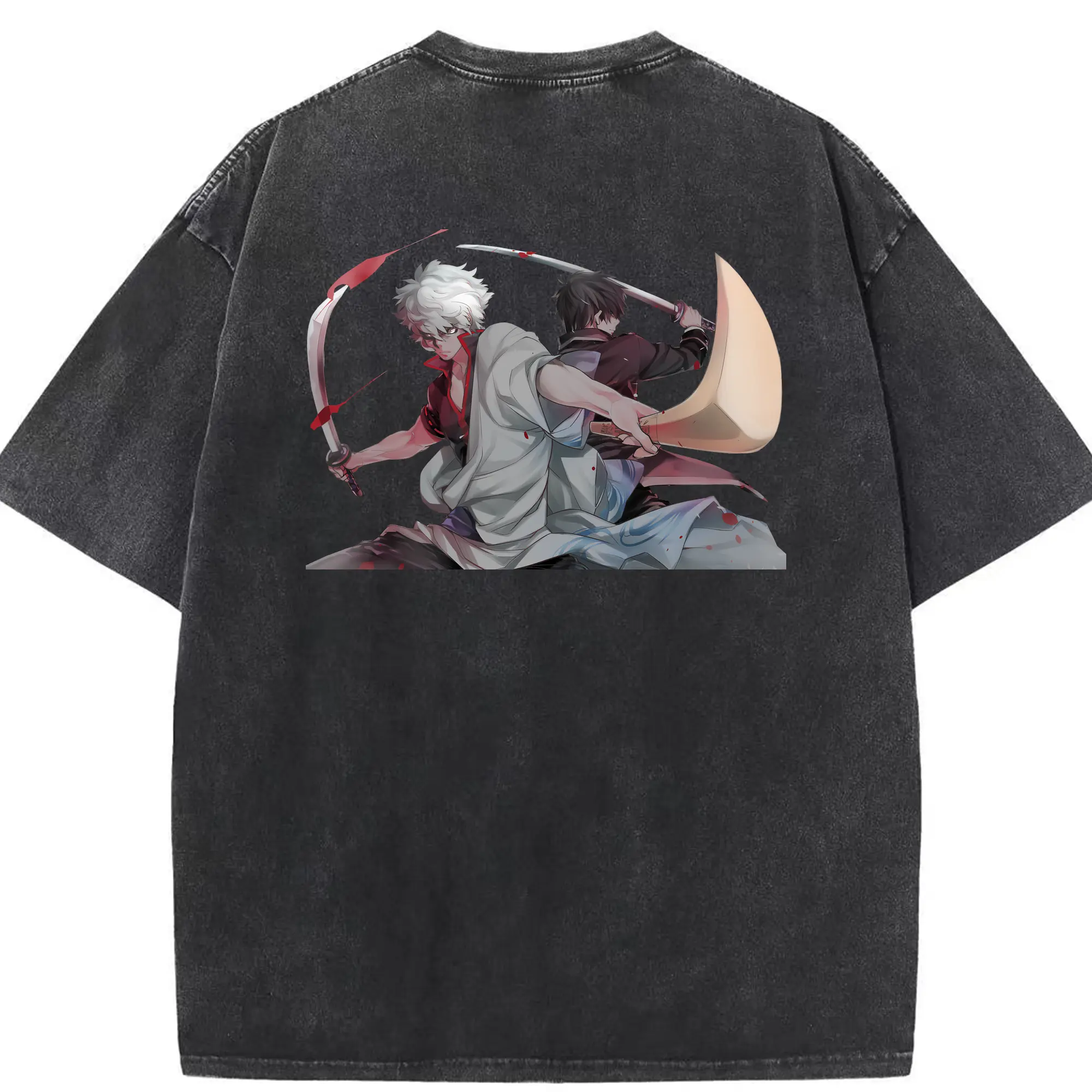 銀魂 グッズ 坂田 銀時 - 綿100％ ヴィンテージ風 半袖Tシャツ ・ 背面プリント ・ 柔らか肌触り ・ 通気性 快適 ・ スポーツ カジュアル 外出用