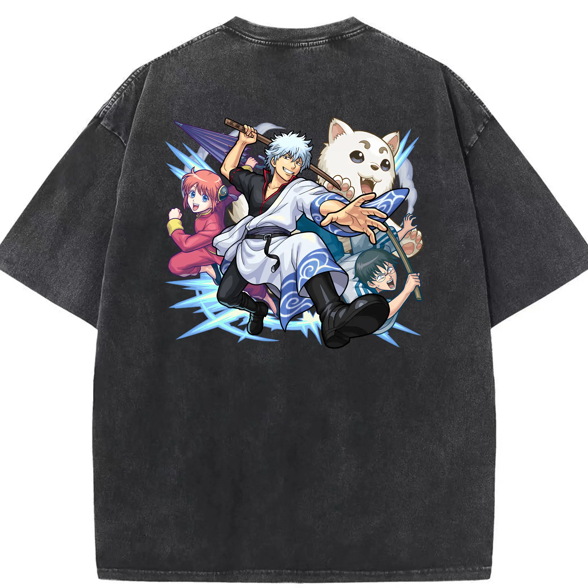 銀魂 グッズ 坂田 銀時 - 綿100％ ヴィンテージ風 半袖Tシャツ ・ 背面プリント ・ 柔らか肌触り ・ 通気性 快適 ・ スポーツ カジュアル 外出用