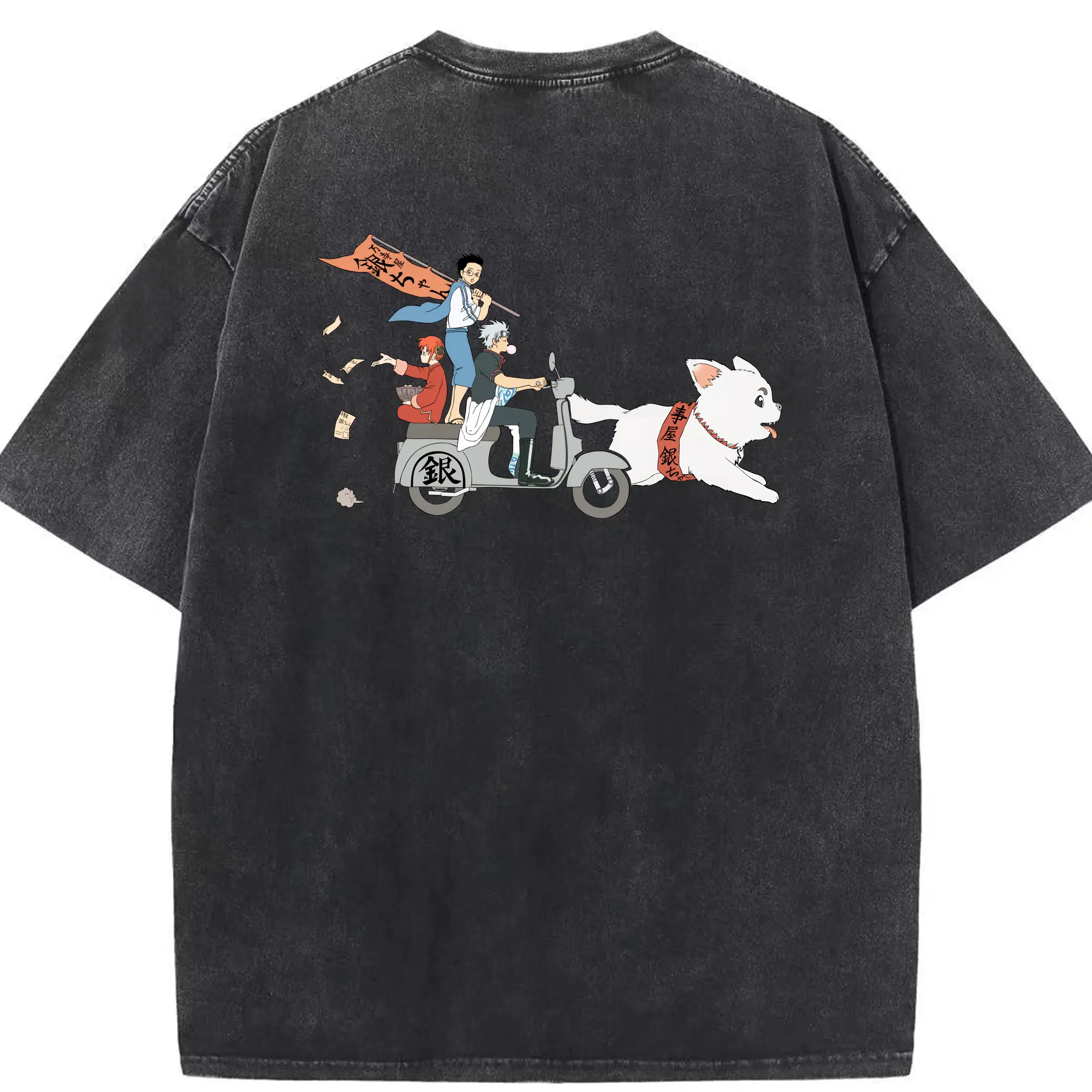 銀魂 グッズ 坂田 銀時 - 綿100％ ヴィンテージ風 半袖Tシャツ ・ 背面プリント ・ 柔らか肌触り ・ 通気性 快適 ・ スポーツ カジュアル 外出用