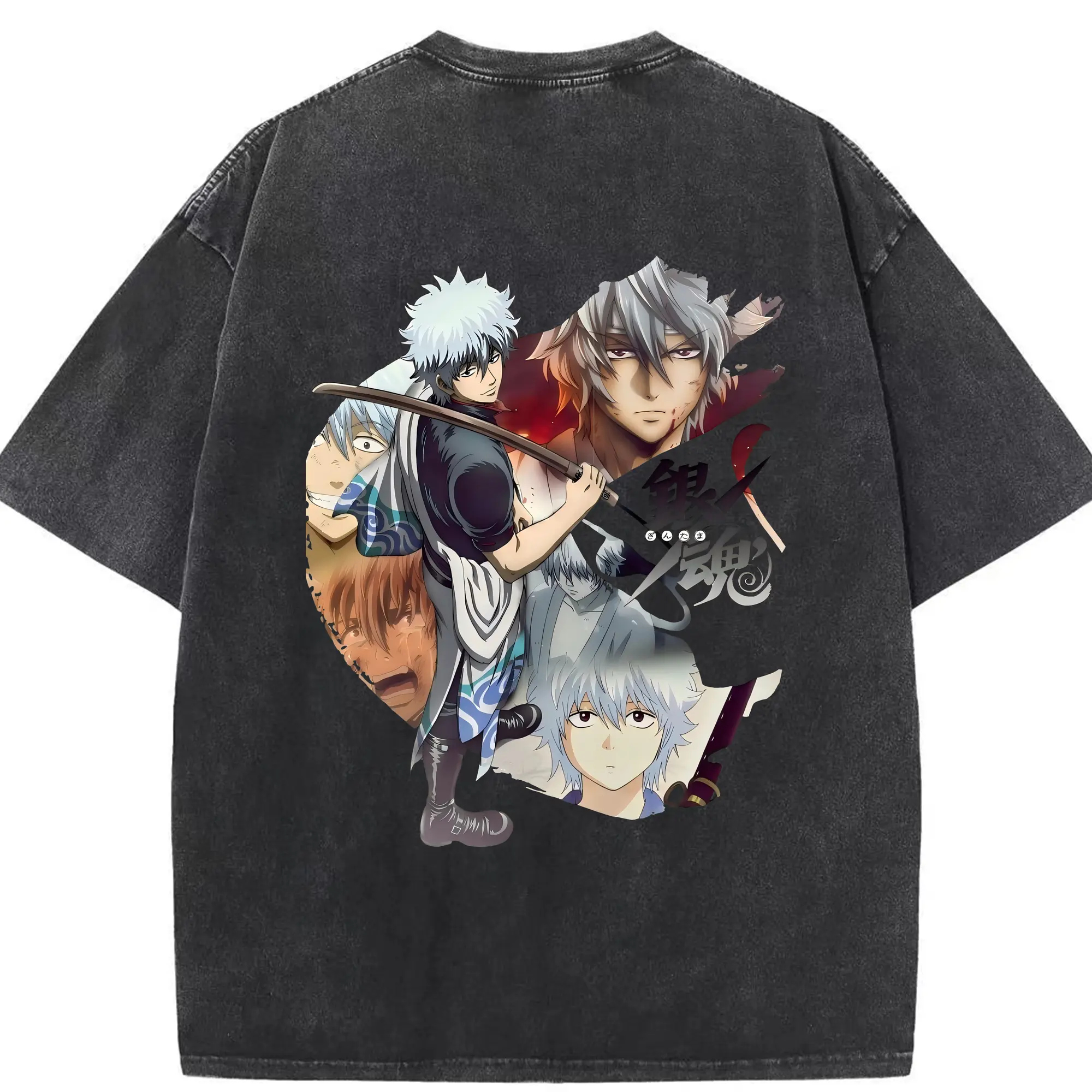 銀魂 グッズ 坂田 銀時 - 綿100％ ヴィンテージ風 半袖Tシャツ ・ 背面プリント ・ 柔らか肌触り ・ 通気性 快適 ・ スポーツ カジュアル 外出用