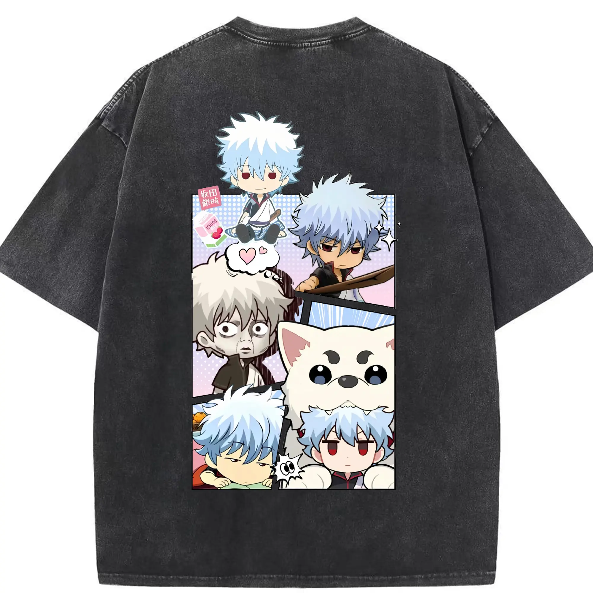 銀魂 グッズ 坂田 銀時 - 綿100％ ヴィンテージ風 半袖Tシャツ ・ 背面プリント ・ 柔らか肌触り ・ 通気性 快適 ・ スポーツ カジュアル 外出用