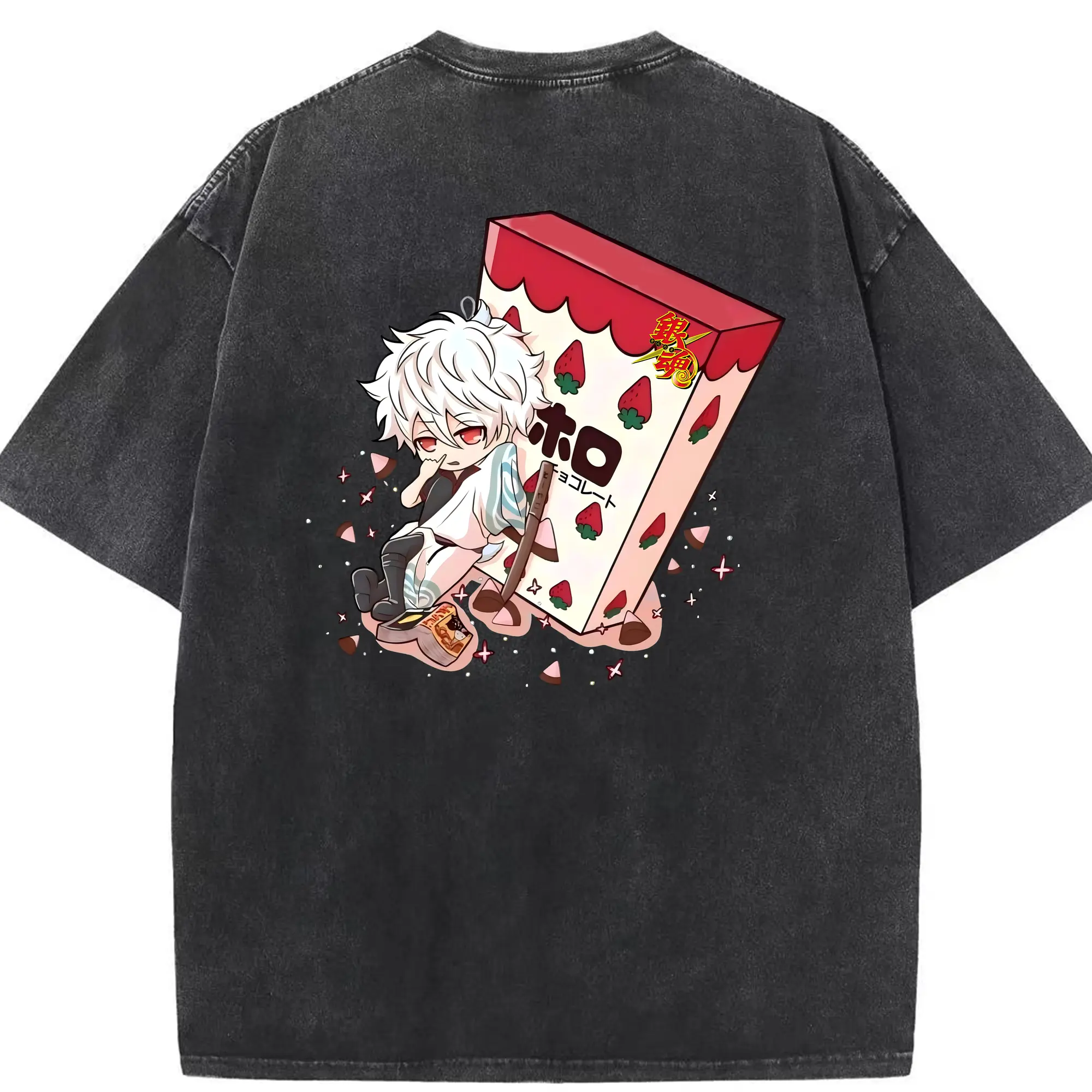 銀魂 グッズ 坂田 銀時 - 綿100％ ヴィンテージ風 半袖Tシャツ ・ 背面プリント ・ 柔らか肌触り ・ 通気性 快適 ・ スポーツ カジュアル 外出用