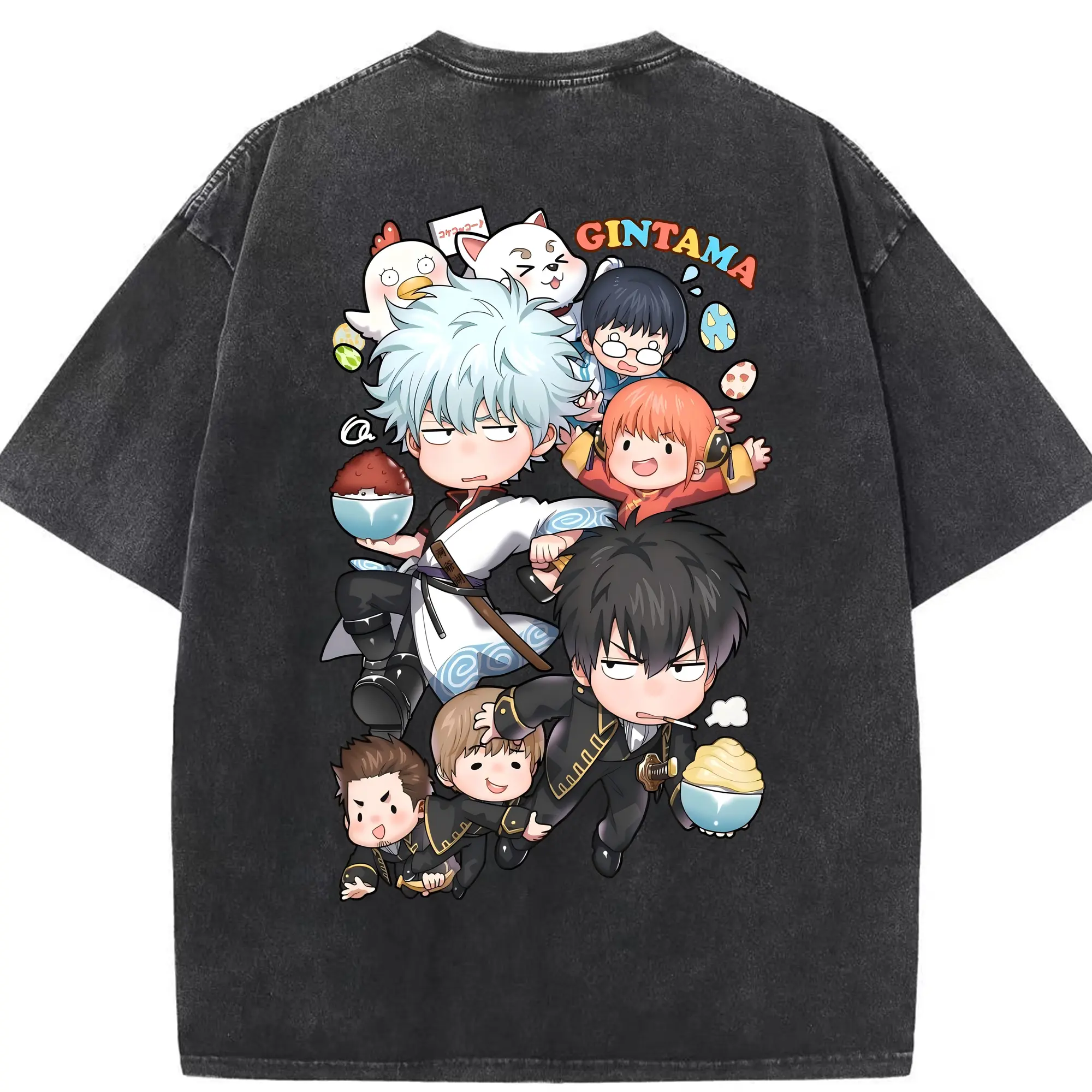 銀魂 グッズ 坂田 銀時 - 綿100％ ヴィンテージ風 半袖Tシャツ ・ 背面プリント ・ 柔らか肌触り ・ 通気性 快適 ・ スポーツ カジュアル 外出用