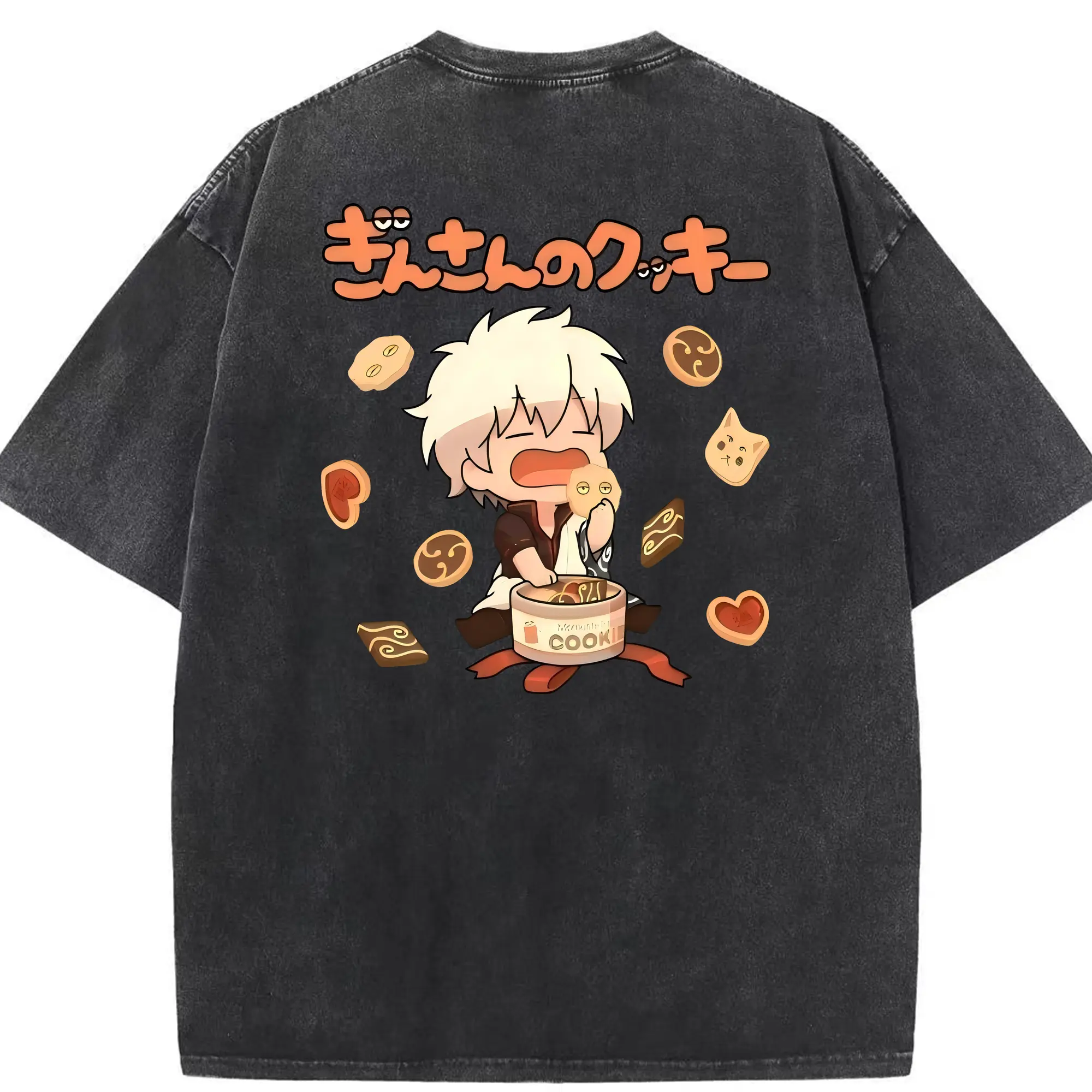 銀魂 グッズ 坂田 銀時 - 綿100％ ヴィンテージ風 半袖Tシャツ ・ 背面プリント ・ 柔らか肌触り ・ 通気性 快適 ・ スポーツ カジュアル 外出用