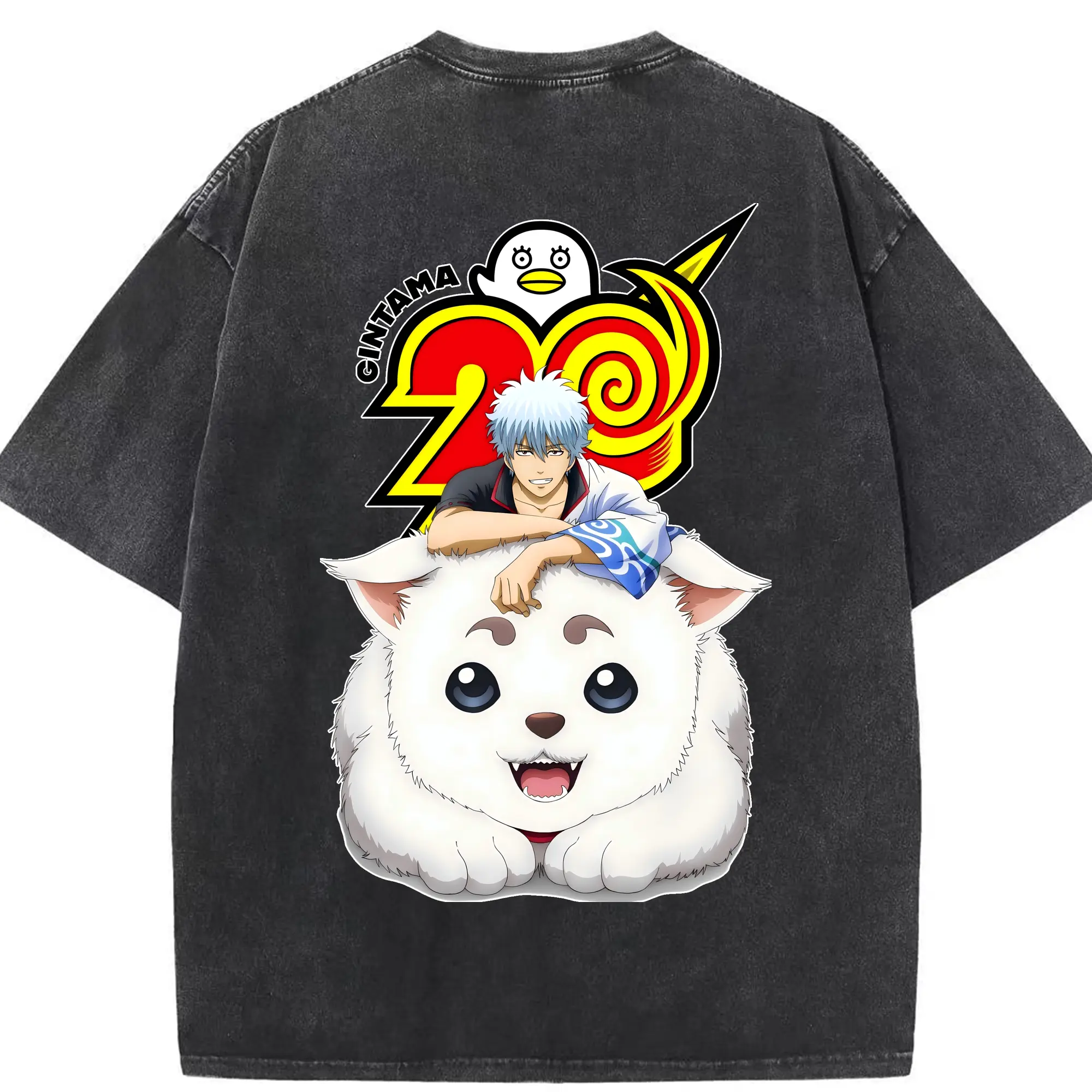 銀魂 グッズ 坂田 銀時 - 綿100％ ヴィンテージ風 半袖Tシャツ ・ 背面プリント ・ 柔らか肌触り ・ 通気性 快適 ・ スポーツ カジュアル 外出用