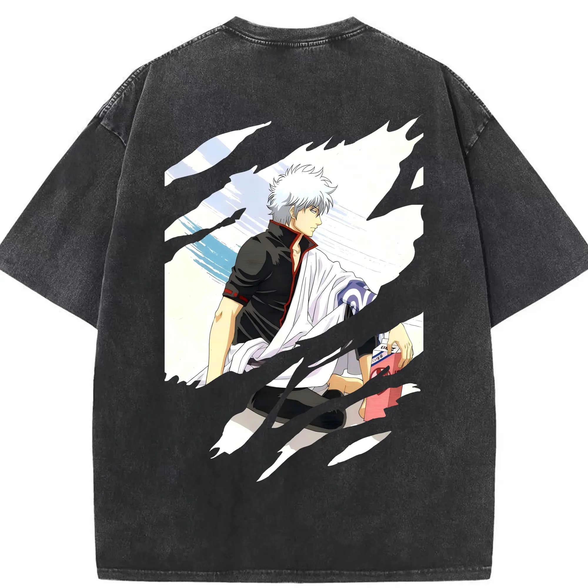 銀魂 グッズ 坂田 銀時 - 綿100％ ヴィンテージ風 半袖Tシャツ ・ 背面プリント ・ 柔らか肌触り ・ 通気性 快適 ・ スポーツ カジュアル 外出用