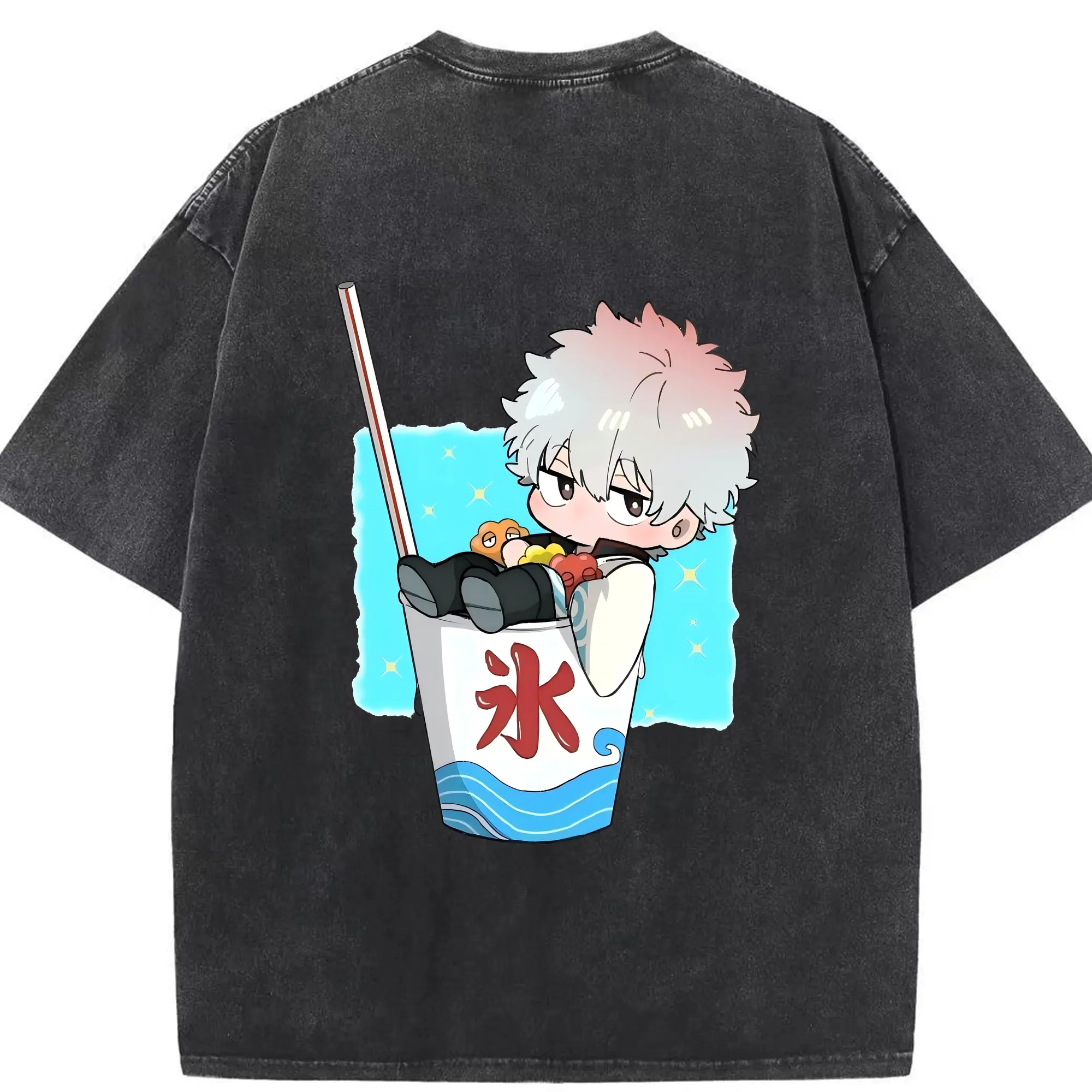 銀魂 グッズ 坂田 銀時 - 綿100％ ヴィンテージ風 半袖Tシャツ ・ 背面プリント ・ 柔らか肌触り ・ 通気性 快適 ・ スポーツ カジュアル 外出用