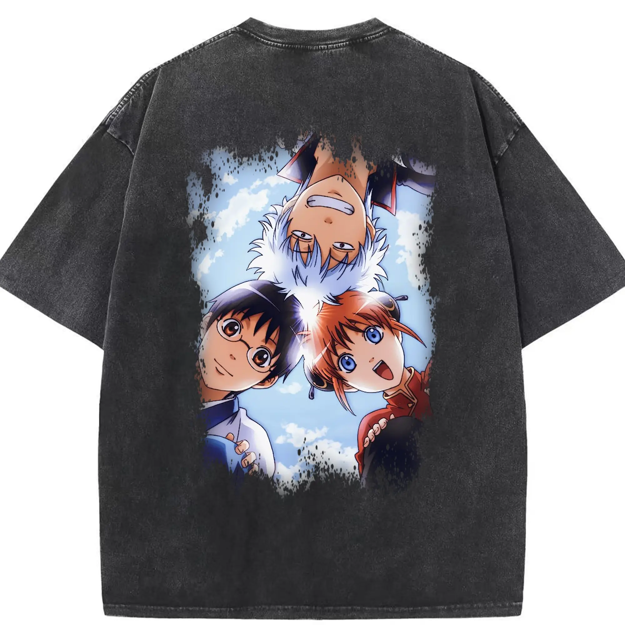 銀魂 グッズ 坂田 銀時 - 綿100％ ヴィンテージ風 半袖Tシャツ ・ 背面プリント ・ 柔らか肌触り ・ 通気性 快適 ・ スポーツ カジュアル 外出用