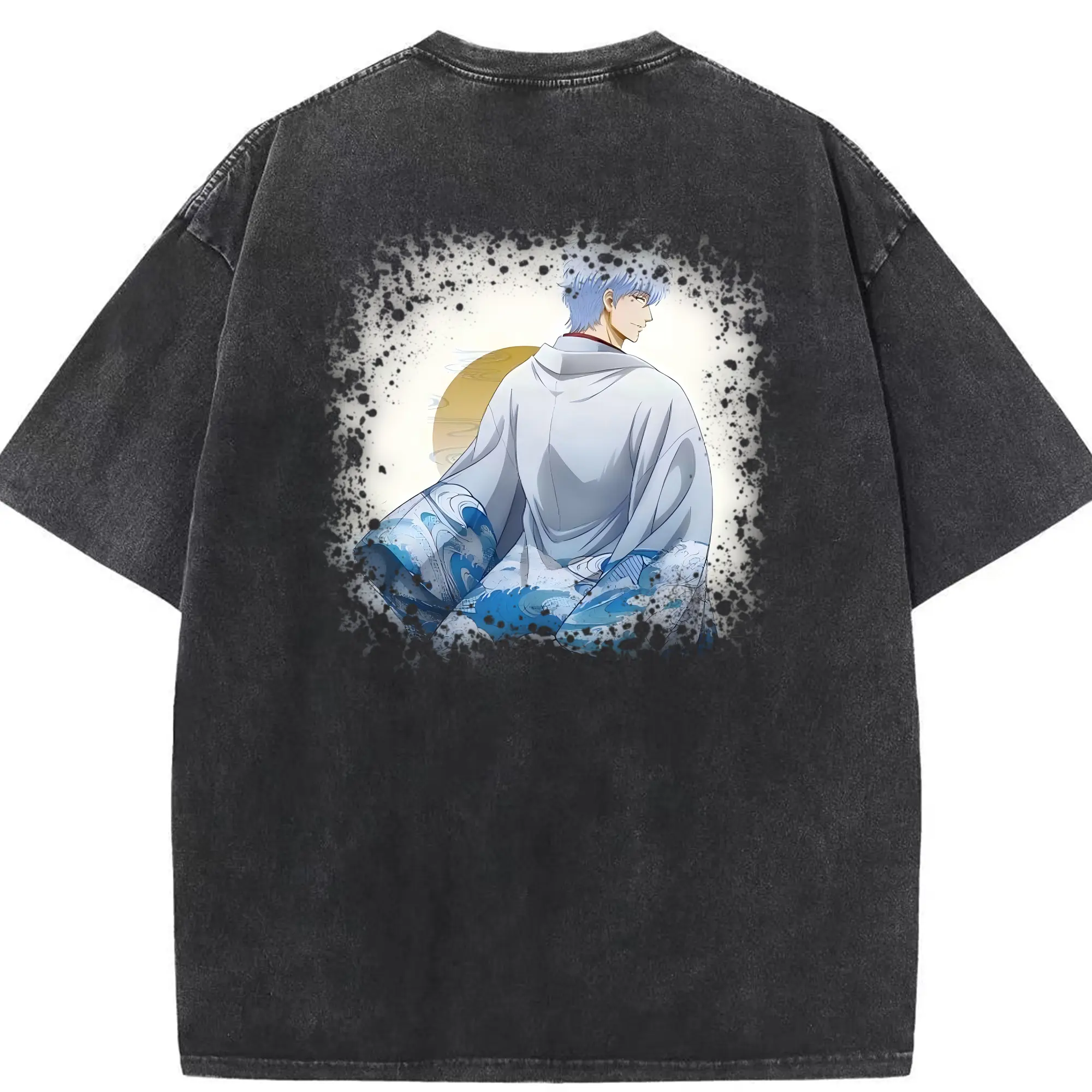 銀魂 グッズ 坂田 銀時 - 綿100％ ヴィンテージ風 半袖Tシャツ ・ 背面プリント ・ 柔らか肌触り ・ 通気性 快適 ・ スポーツ カジュアル 外出用