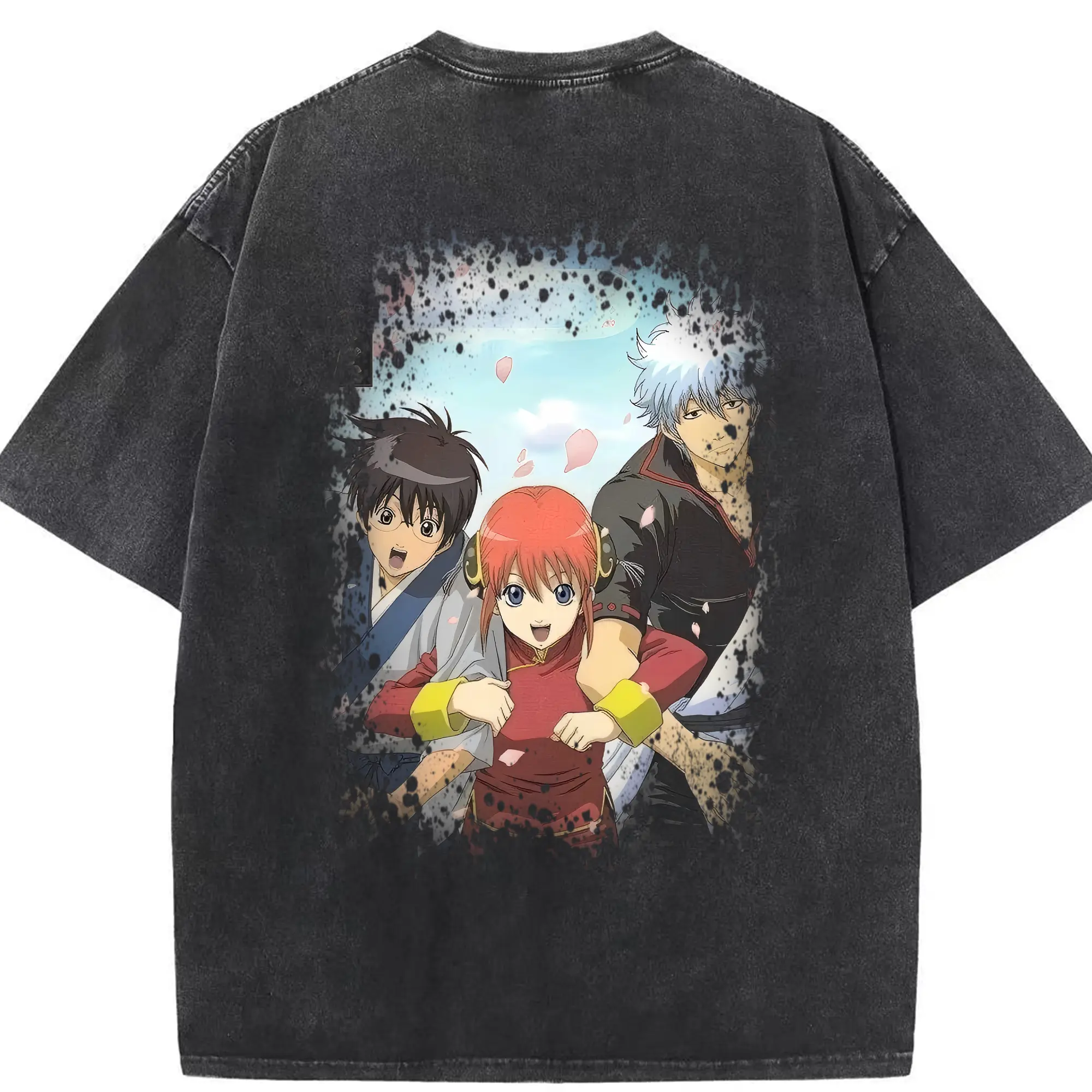 銀魂 グッズ 坂田 銀時 - 綿100％ ヴィンテージ風 半袖Tシャツ ・ 背面プリント ・ 柔らか肌触り ・ 通気性 快適 ・ スポーツ カジュアル 外出用