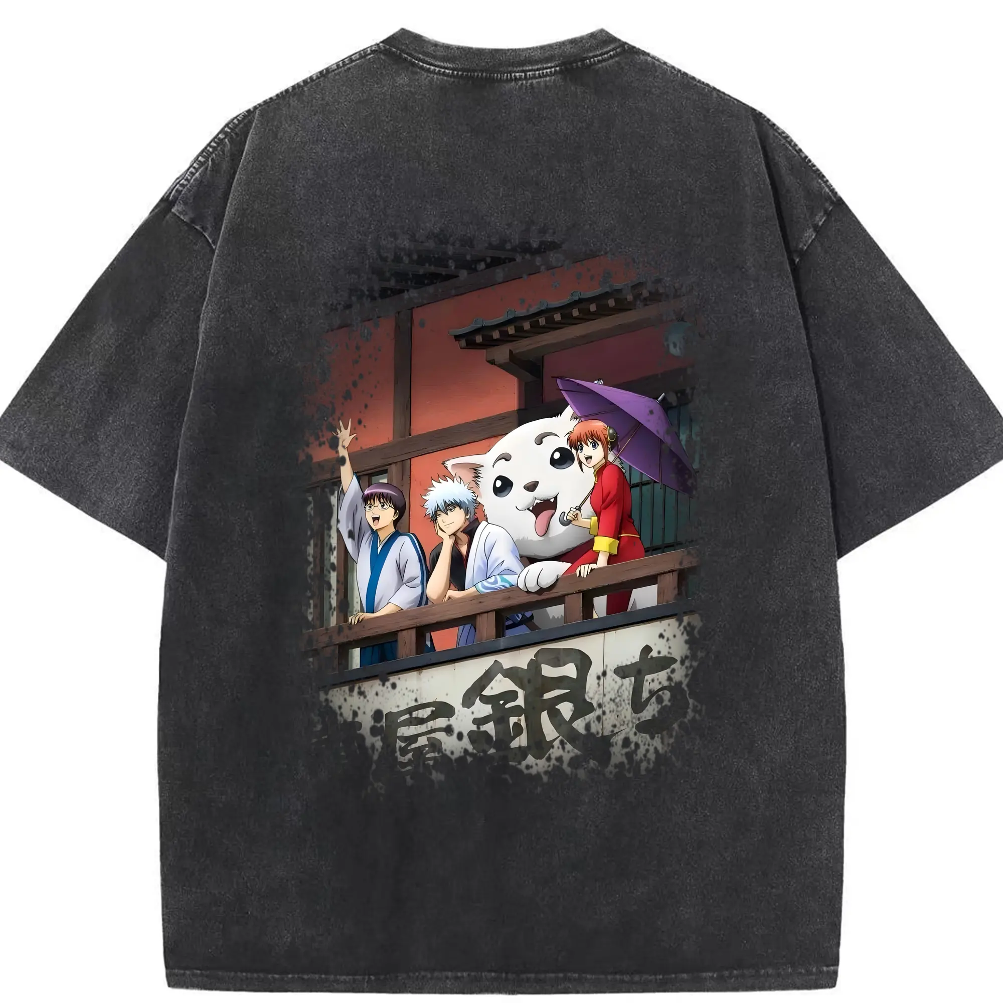 銀魂 グッズ 坂田 銀時 - 綿100％ ヴィンテージ風 半袖Tシャツ ・ 背面プリント ・ 柔らか肌触り ・ 通気性 快適 ・ スポーツ カジュアル 外出用