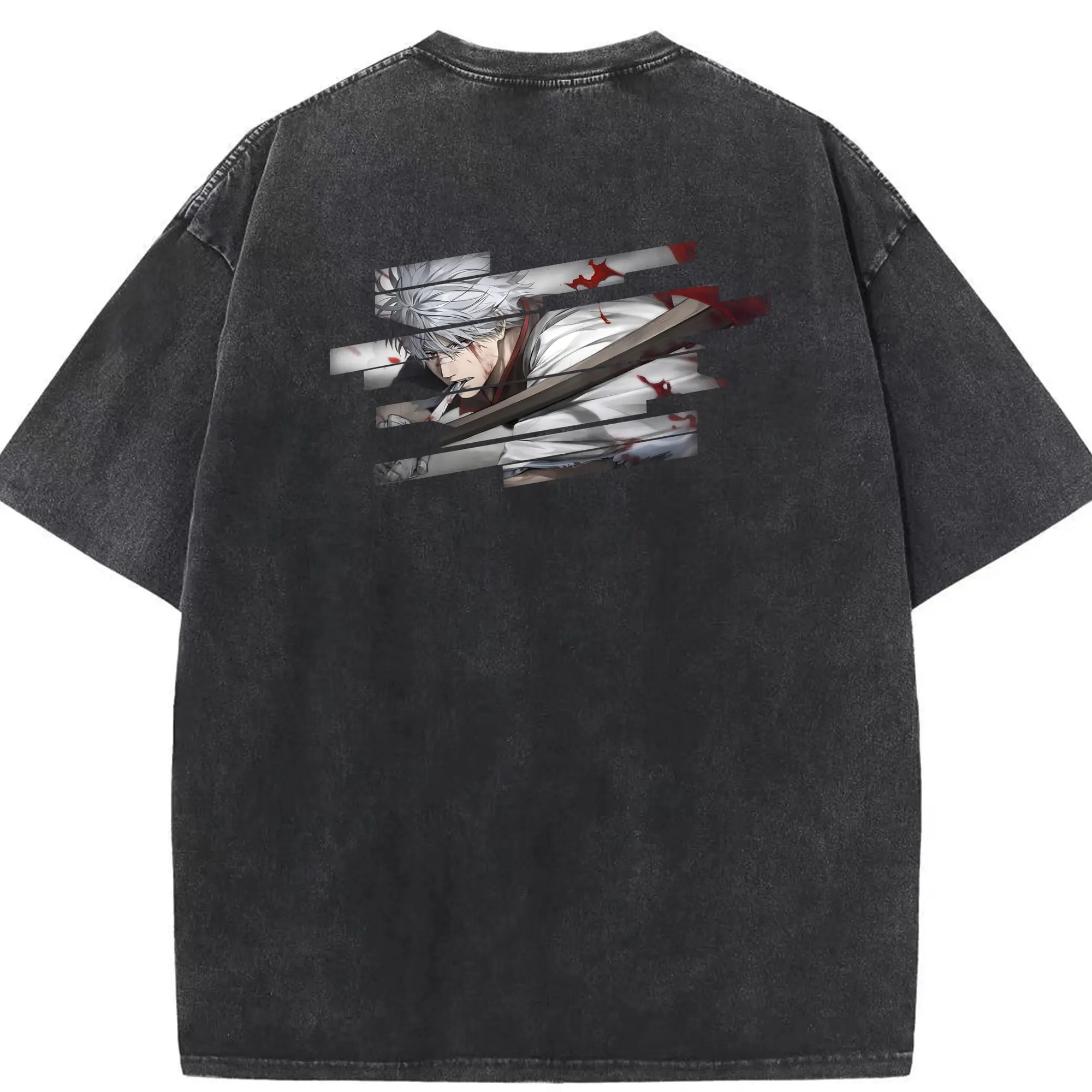 銀魂 グッズ 坂田 銀時 - 綿100％ ヴィンテージ風 半袖Tシャツ ・ 背面プリント ・ 柔らか肌触り ・ 通気性 快適 ・ スポーツ カジュアル 外出用