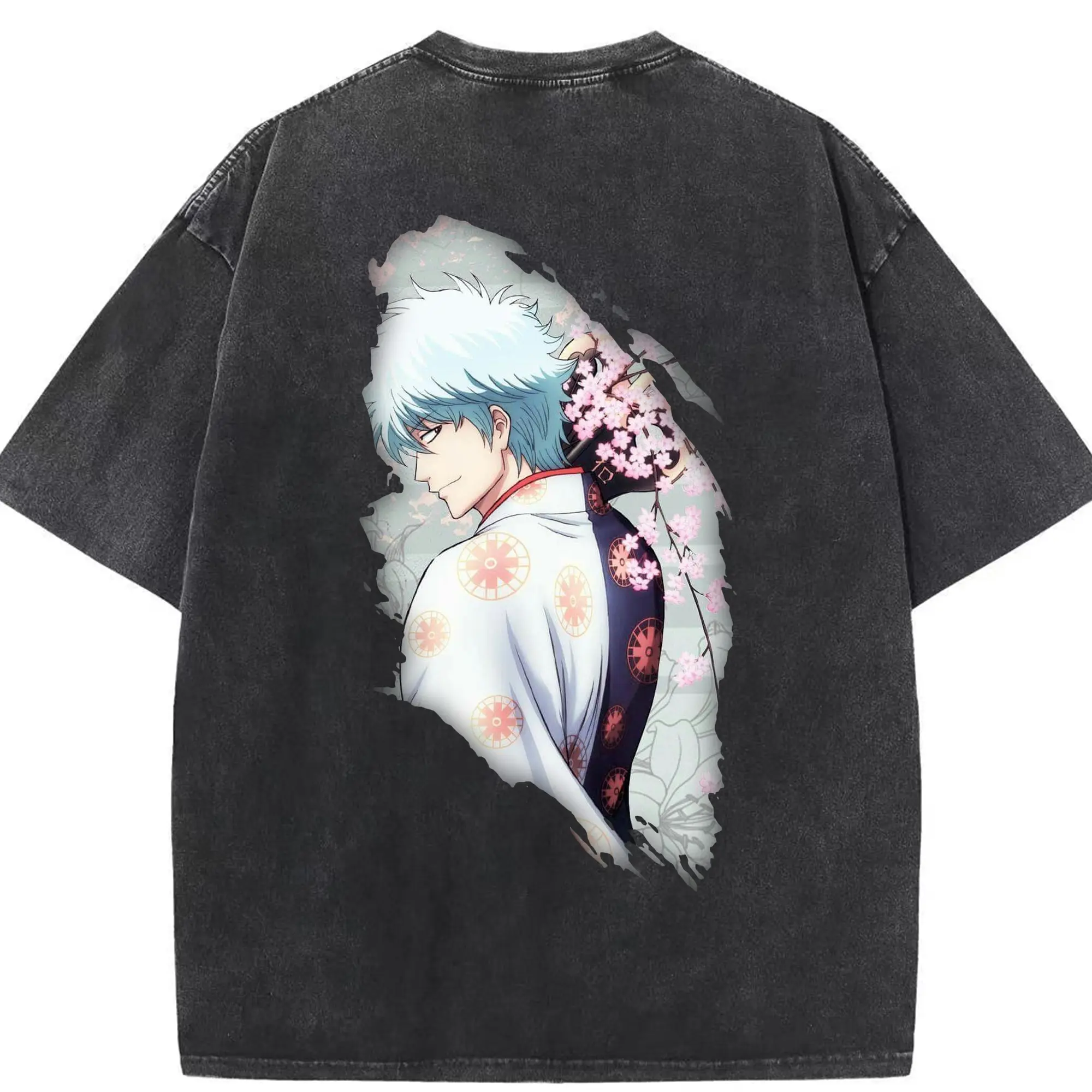 銀魂 グッズ 坂田 銀時 - 綿100％ ヴィンテージ風 半袖Tシャツ ・ 背面プリント ・ 柔らか肌触り ・ 通気性 快適 ・ スポーツ カジュアル 外出用