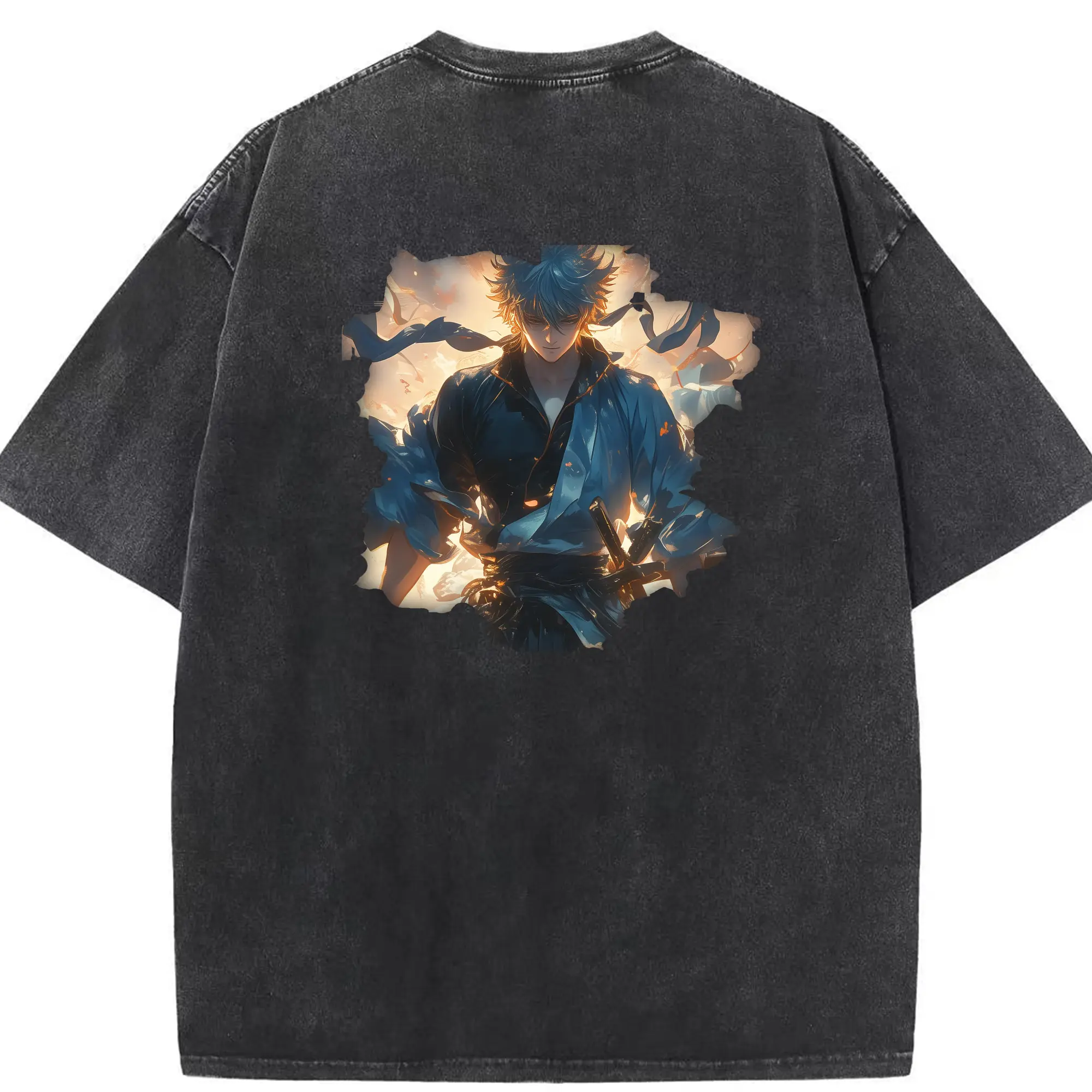 銀魂 グッズ 坂田 銀時 - 綿100％ ヴィンテージ風 半袖Tシャツ ・ 背面プリント ・ 柔らか肌触り ・ 通気性 快適 ・ スポーツ カジュアル 外出用