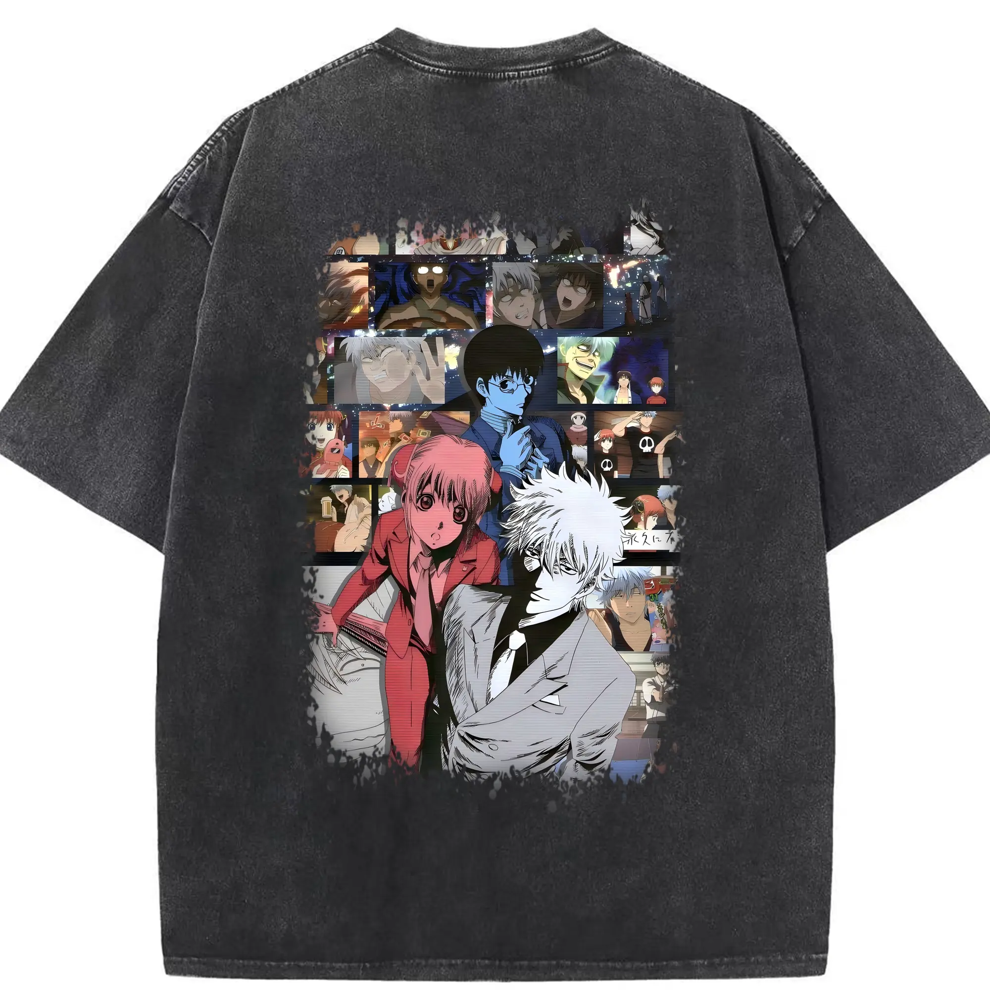 銀魂 グッズ 坂田 銀時 - 綿100％ ヴィンテージ風 半袖Tシャツ ・ 背面プリント ・ 柔らか肌触り ・ 通気性 快適 ・ スポーツ カジュアル 外出用