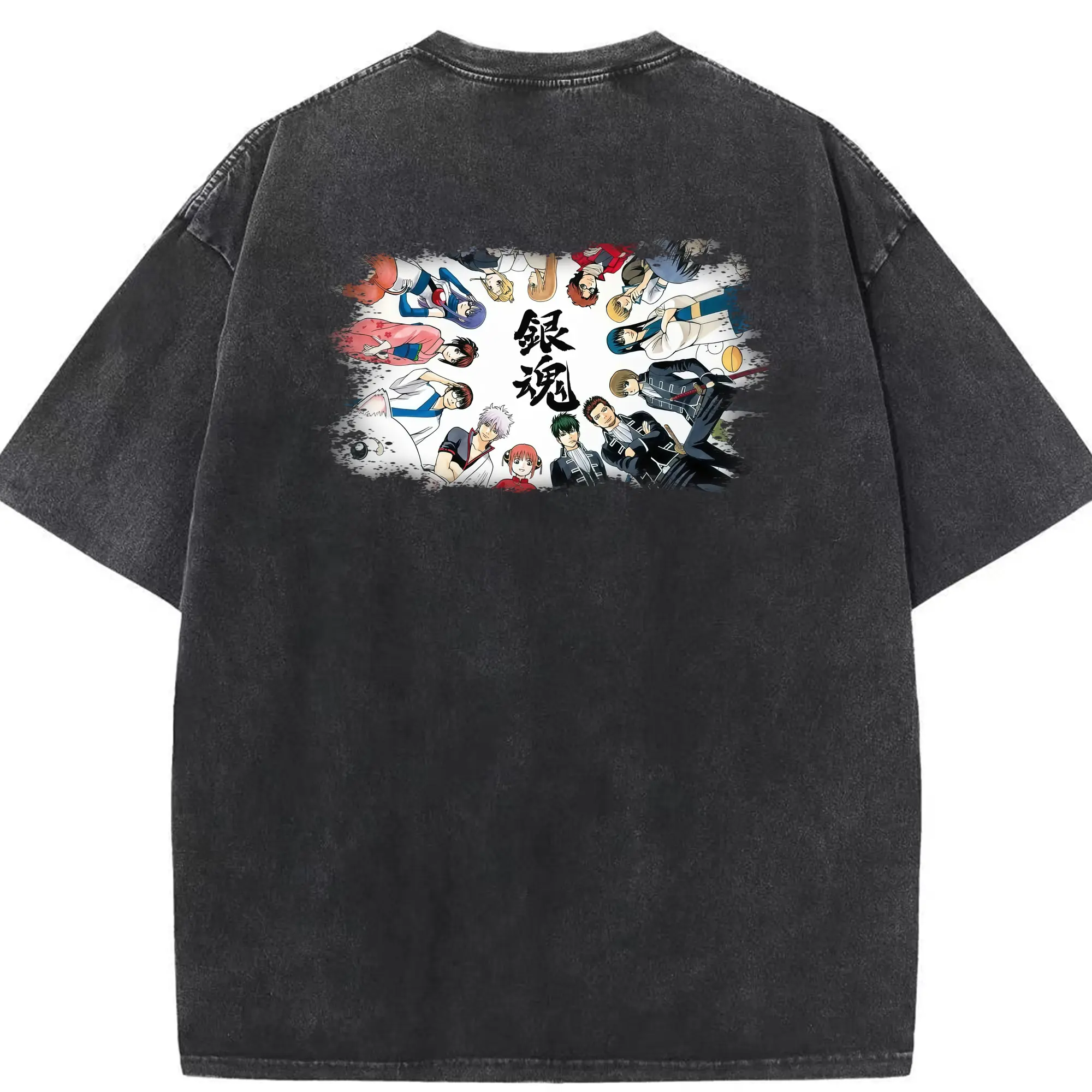 銀魂 グッズ 坂田 銀時 - 綿100％ ヴィンテージ風 半袖Tシャツ ・ 背面プリント ・ 柔らか肌触り ・ 通気性 快適 ・ スポーツ カジュアル 外出用