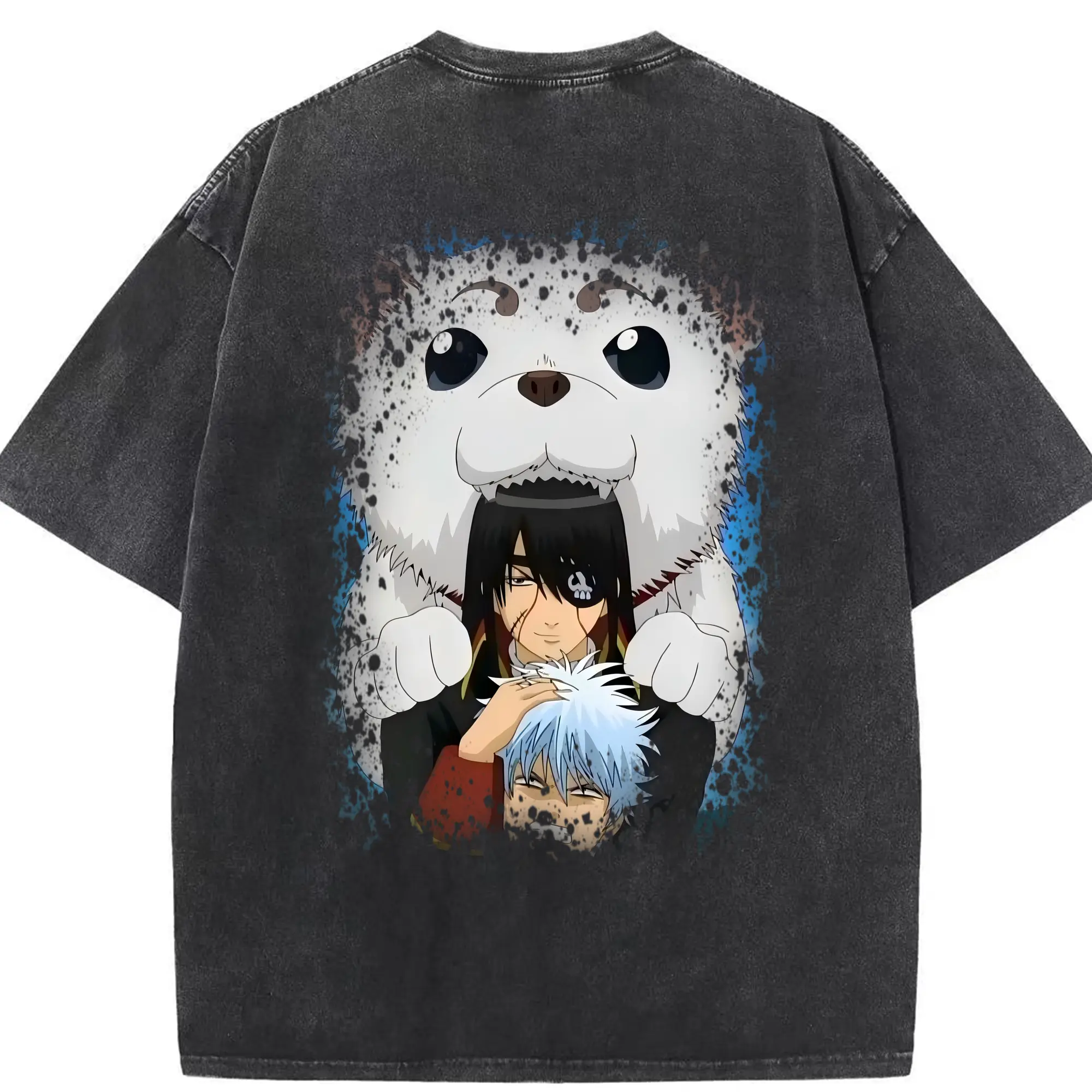 銀魂 グッズ 坂田 銀時 - 綿100％ ヴィンテージ風 半袖Tシャツ ・ 背面プリント ・ 柔らか肌触り ・ 通気性 快適 ・ スポーツ カジュアル 外出用