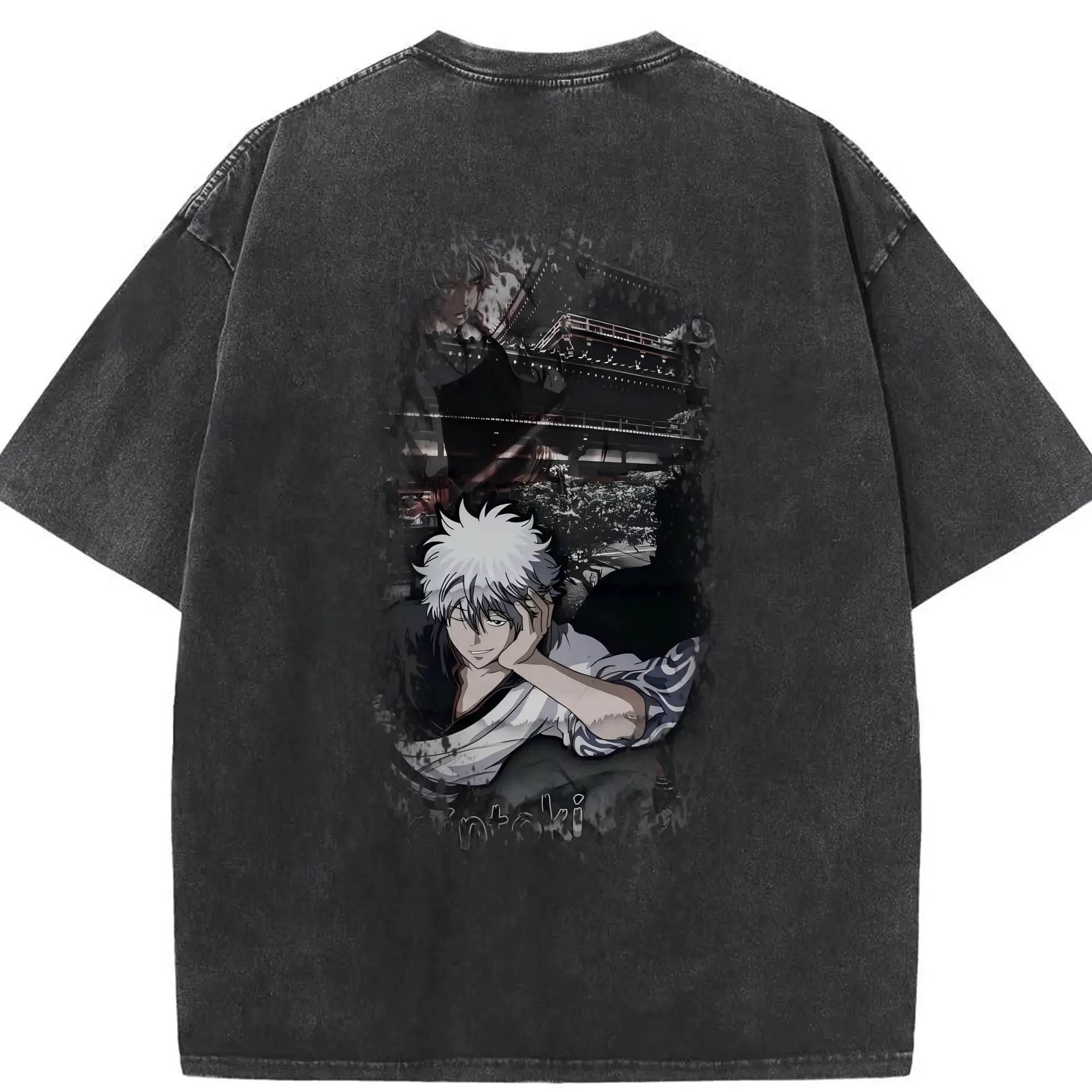 銀魂 グッズ 坂田 銀時 - 綿100％ ヴィンテージ風 半袖Tシャツ ・ 背面プリント ・ 柔らか肌触り ・ 通気性 快適 ・ スポーツ カジュアル 外出用