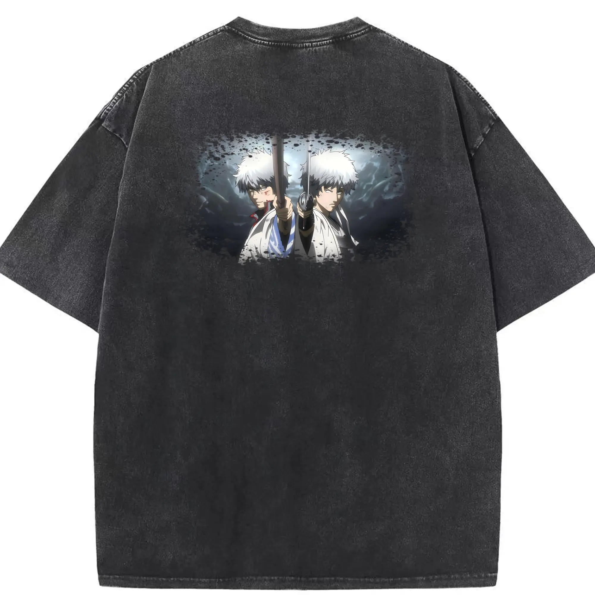 銀魂 グッズ 坂田 銀時 - 綿100％ ヴィンテージ風 半袖Tシャツ ・ 背面プリント ・ 柔らか肌触り ・ 通気性 快適 ・ スポーツ カジュアル 外出用