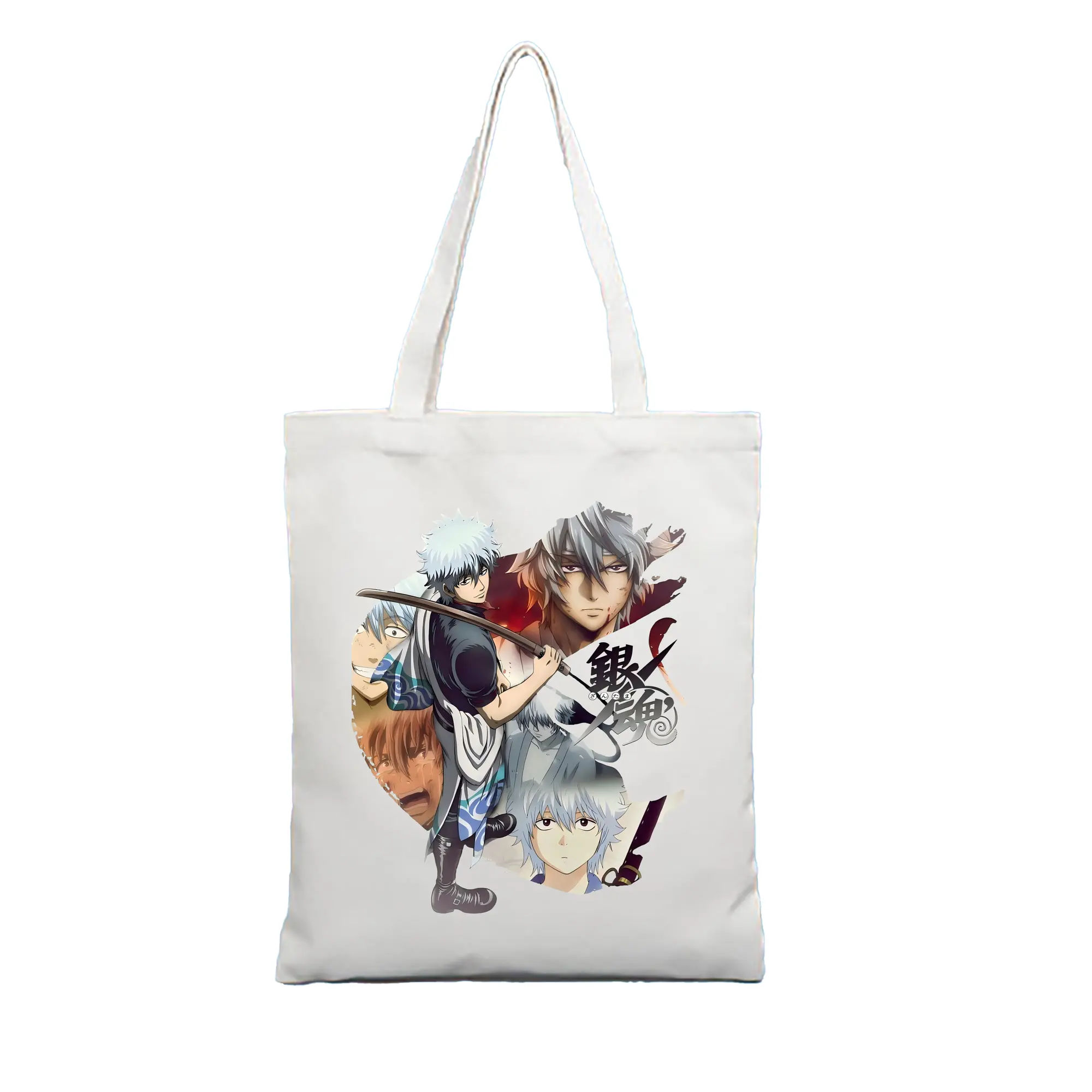 銀魂 グッズ 坂田 銀時 - 縦型キャンバス手提げバッグ（トートバッグ） ・ キャンバス素材 ・ ショッピング用 ・ 軽量 丈夫 お手入れ簡単